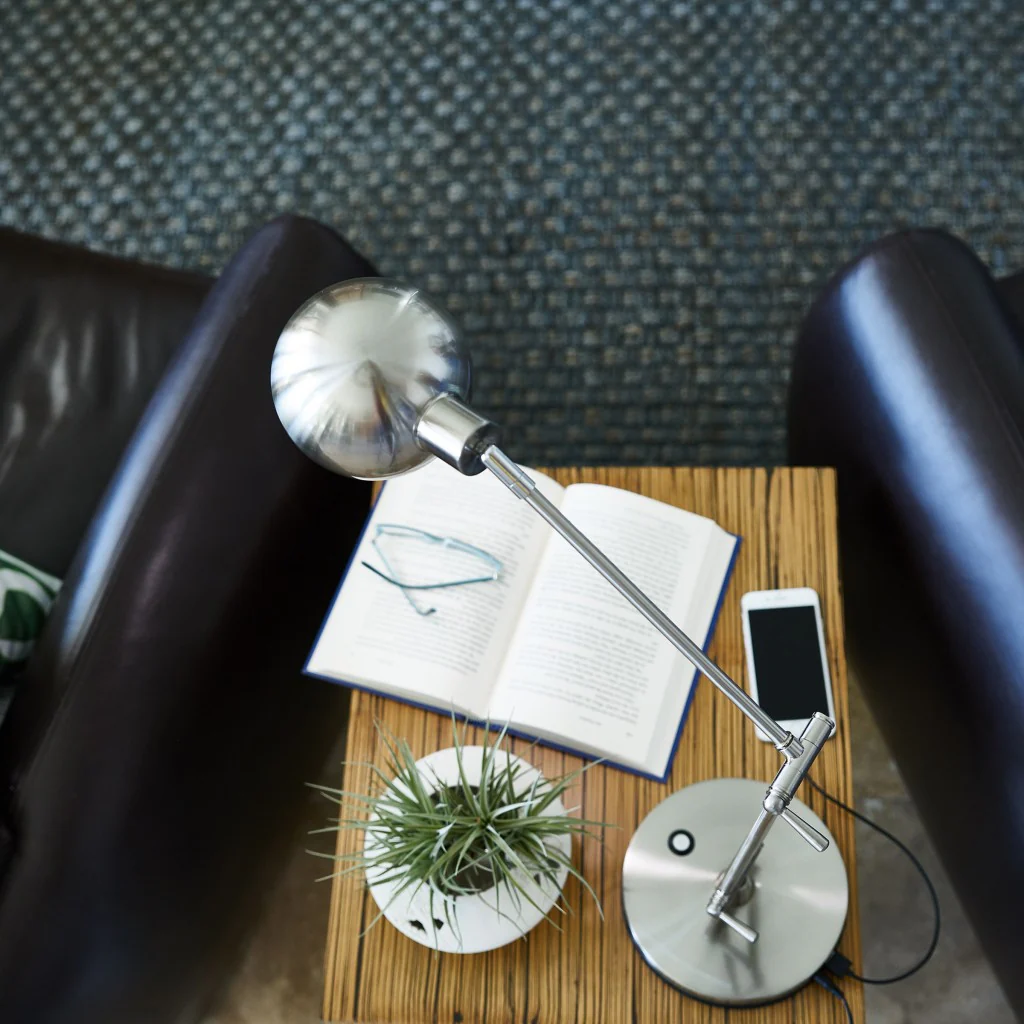 Nickel Metal Adjustable Swing Arm LED Desk Lamp With USB By Homeroots - Image 4