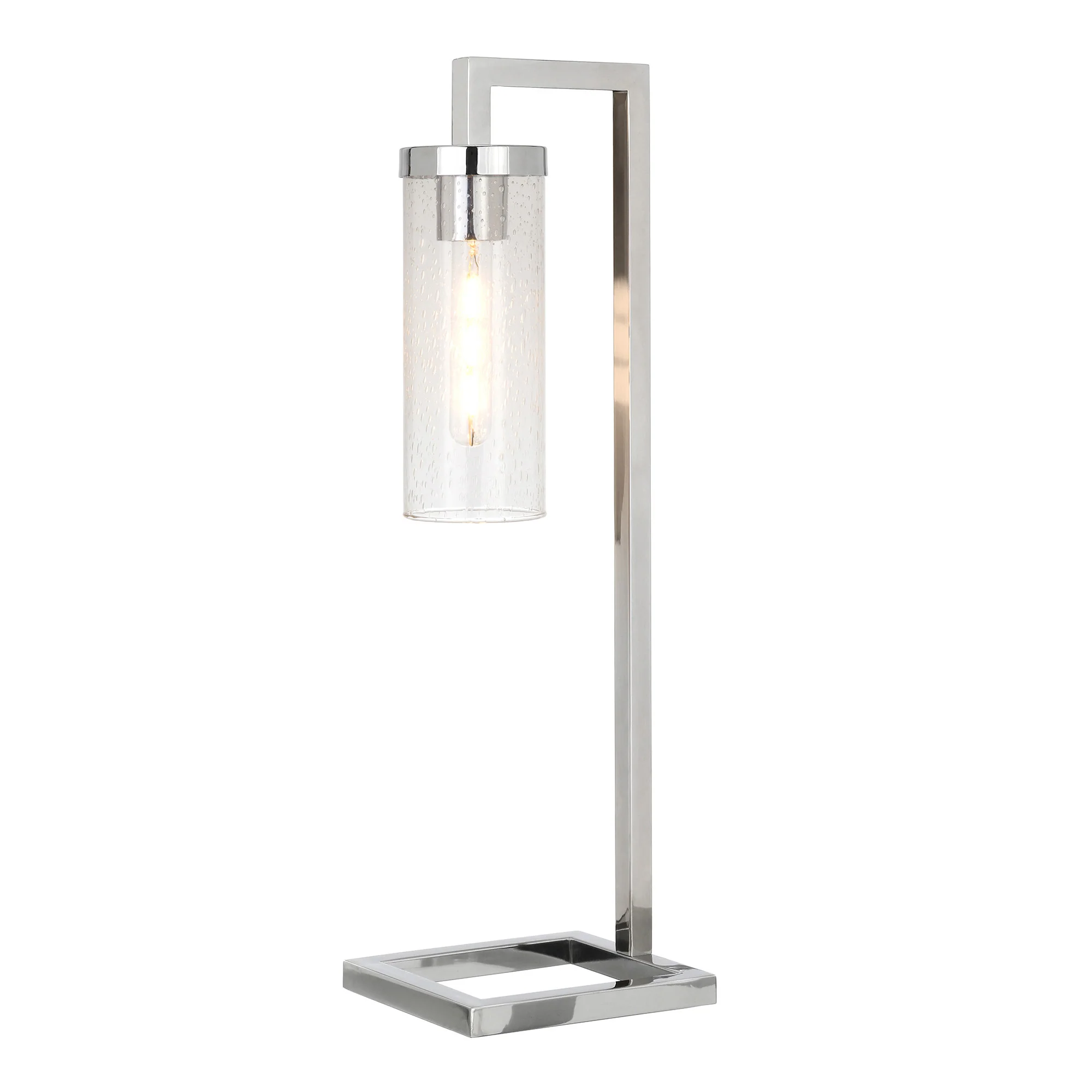 Nickel Metal Arched Table Lamp With Clear Seeded Cylinder Shade By Homeroots - Image 2