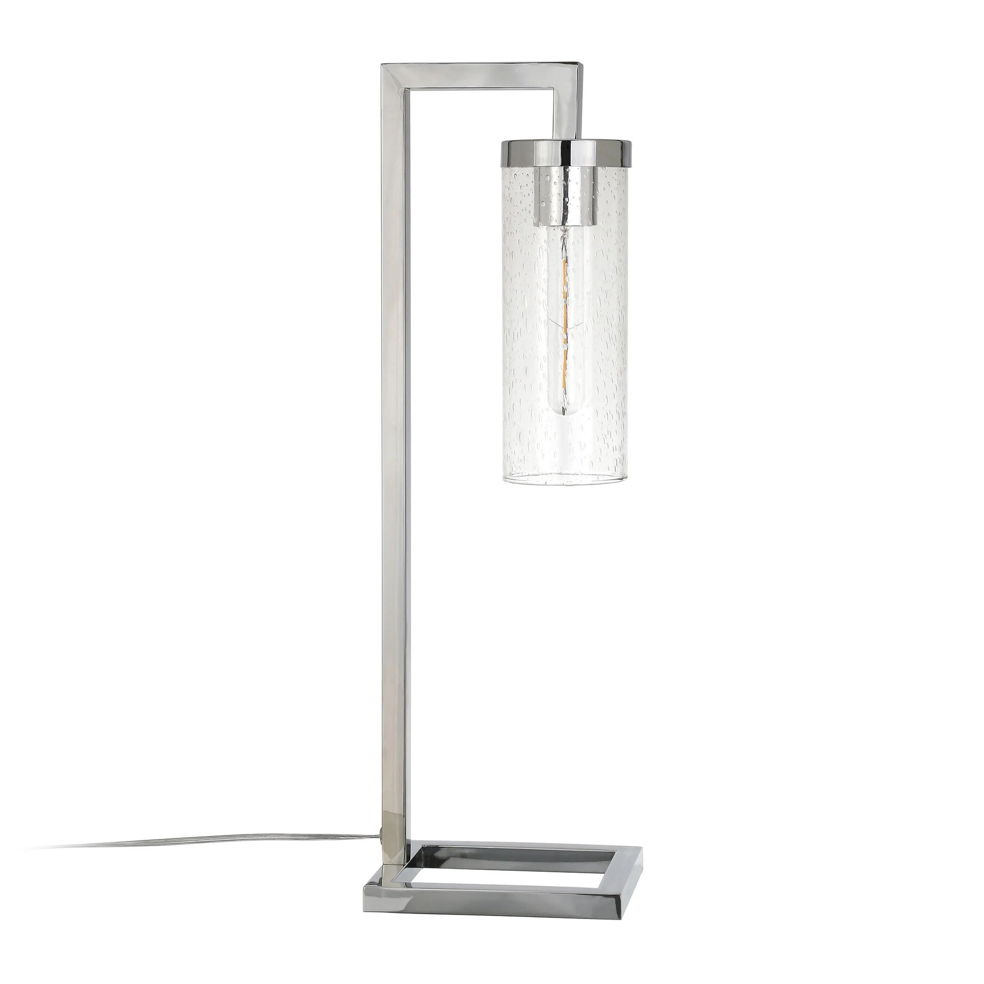 Nickel Metal Arched Table Lamp With Clear Seeded Cylinder Shade By Homeroots - Image 6