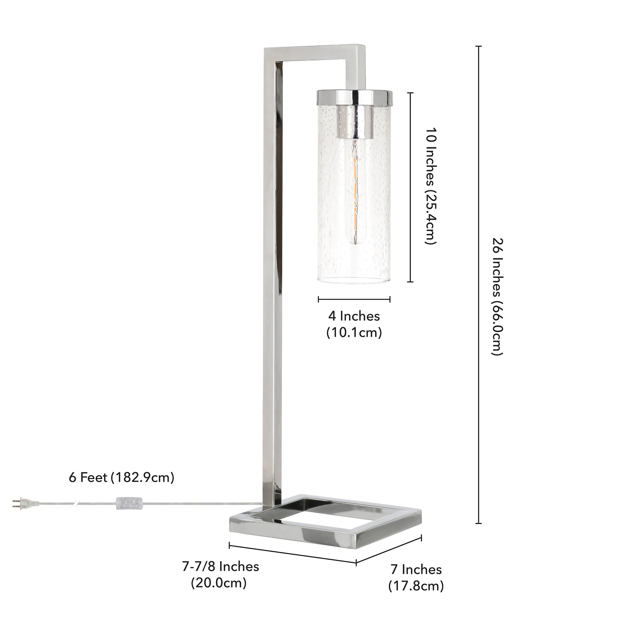 Nickel Metal Arched Table Lamp With Clear Seeded Cylinder Shade By Homeroots - Image 7