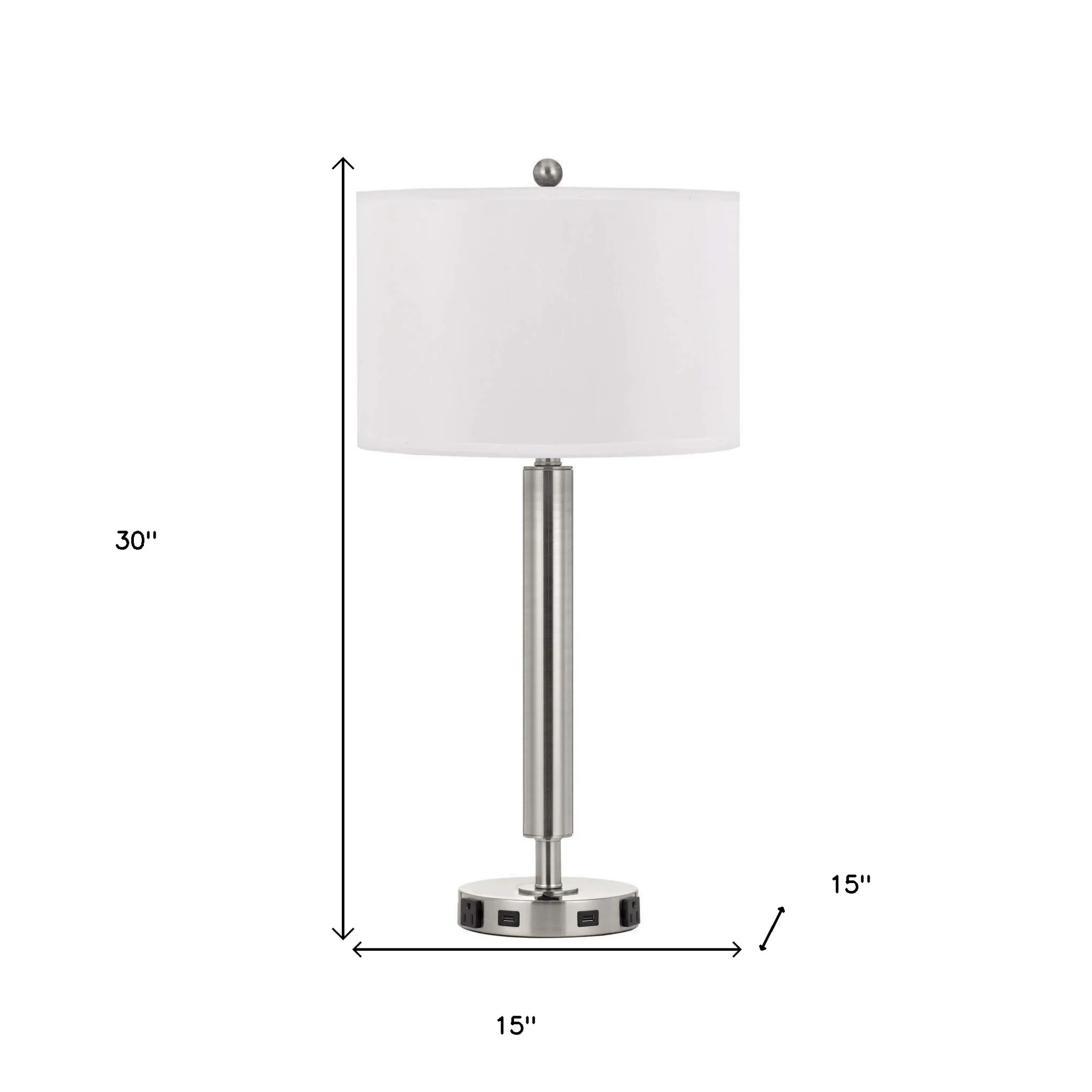 Nickel Metal Cylinder USB Table Lamp With White Drum Shade By Homeroots - Image 3