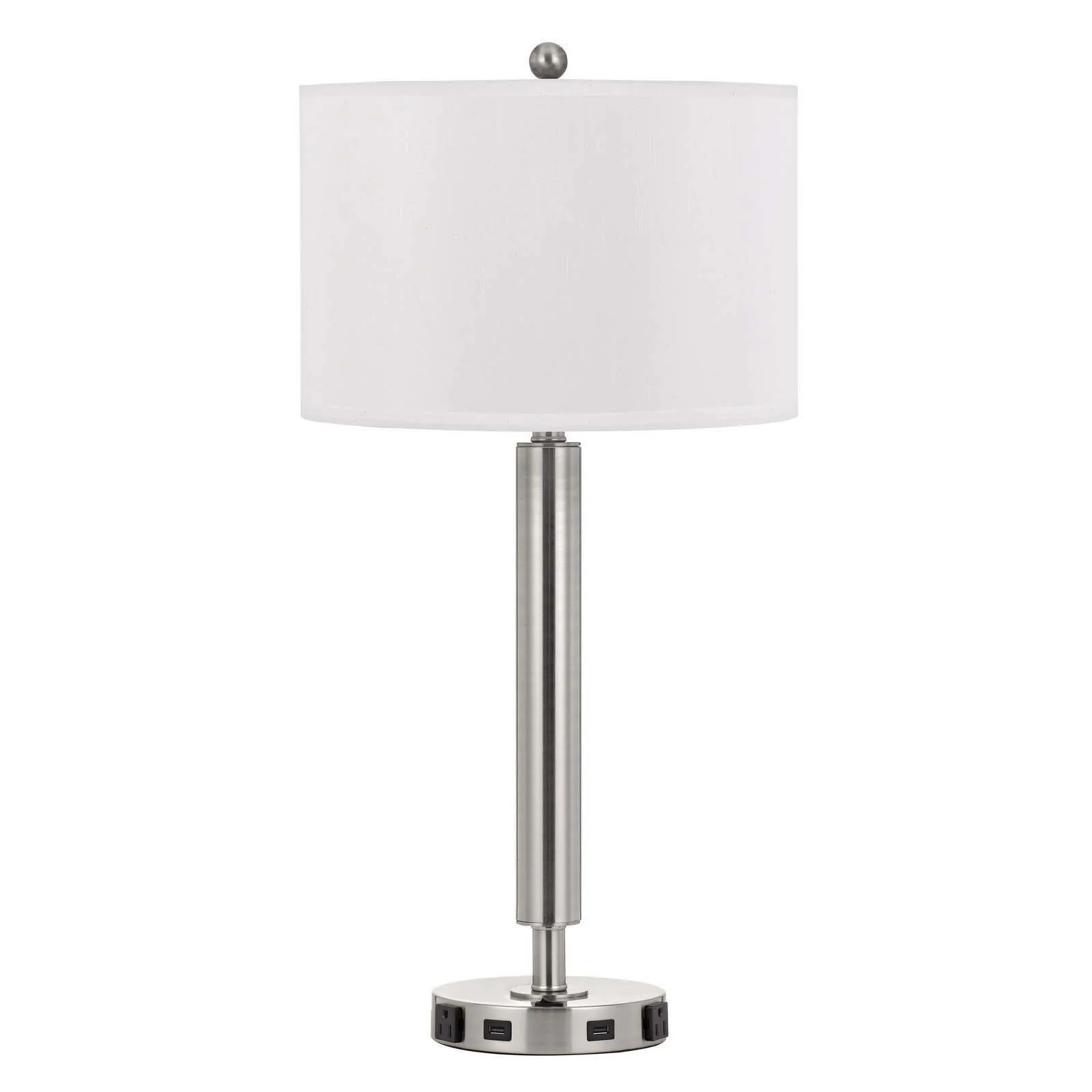 Nickel Metal Cylinder USB Table Lamp With White Drum Shade By Homeroots - Image 4