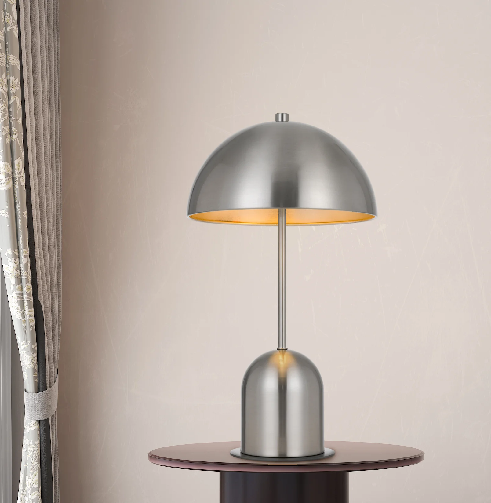 Nickel Metal Desk Table Lamp With Nickel Dome Shade By Homeroots - Image 2