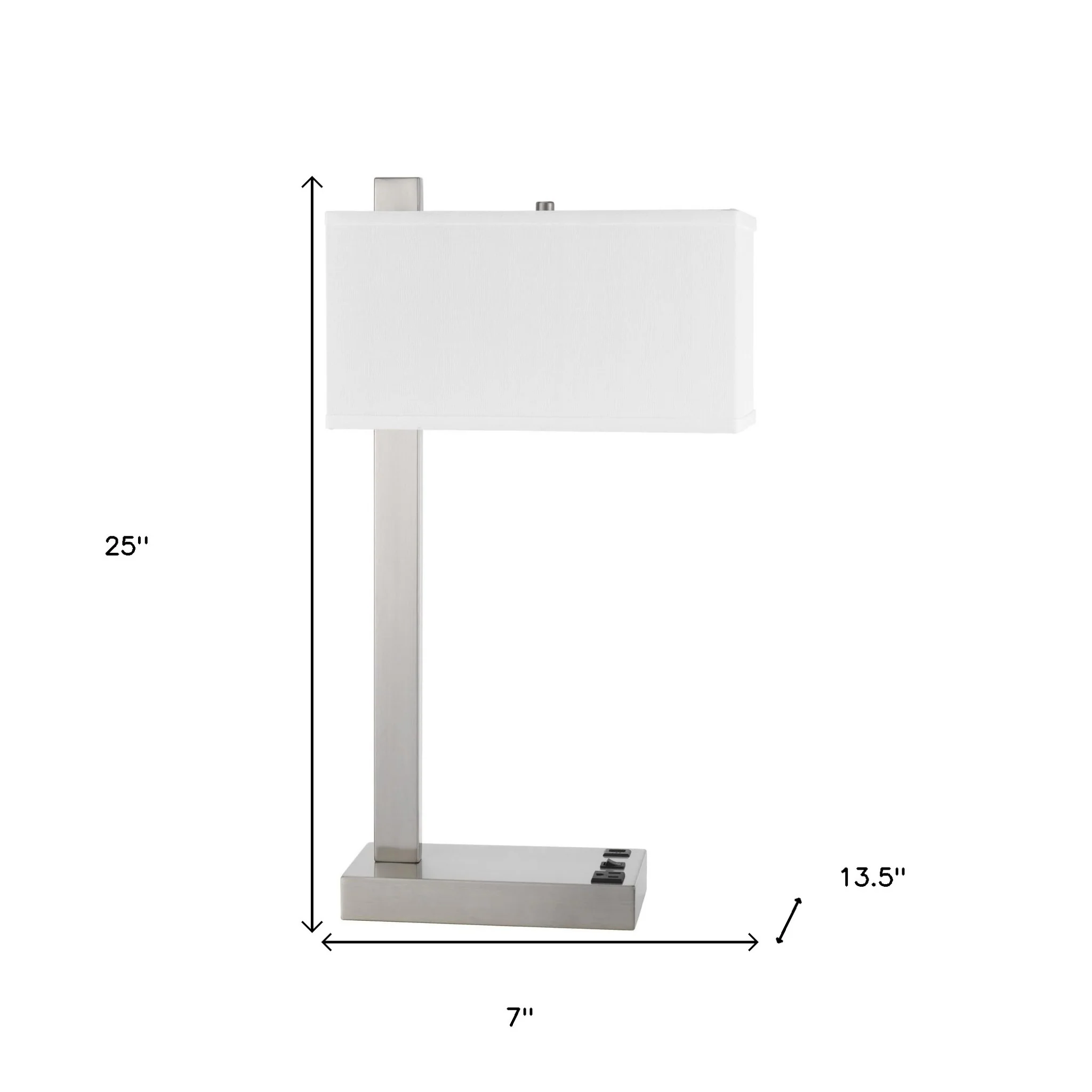 Nickel Metal Desk USB Table Lamp With White Shade By Homeroots - Image 3