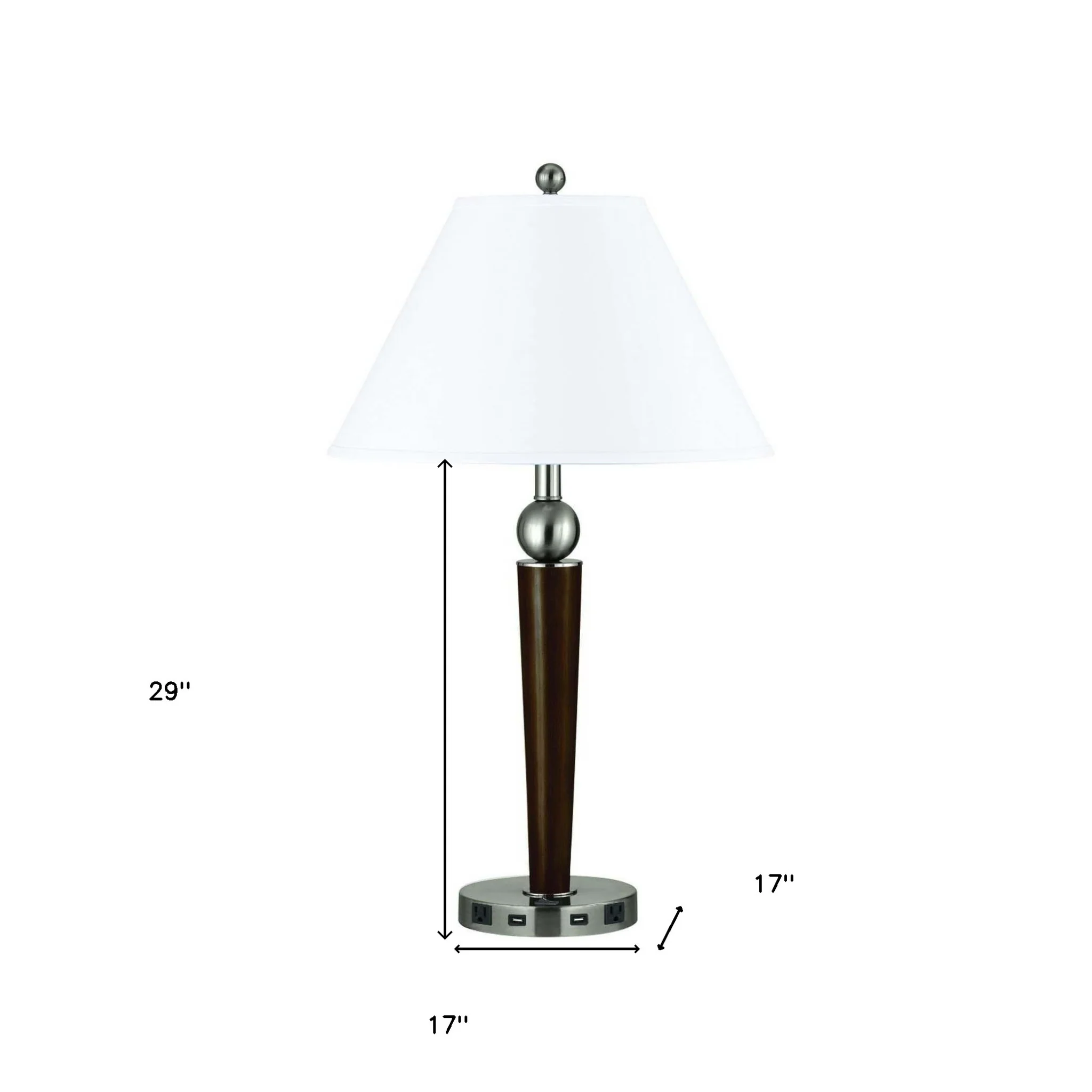 Nickel Metal Geometric USB Table Lamp With White Empire Shade By Homeroots - Image 3
