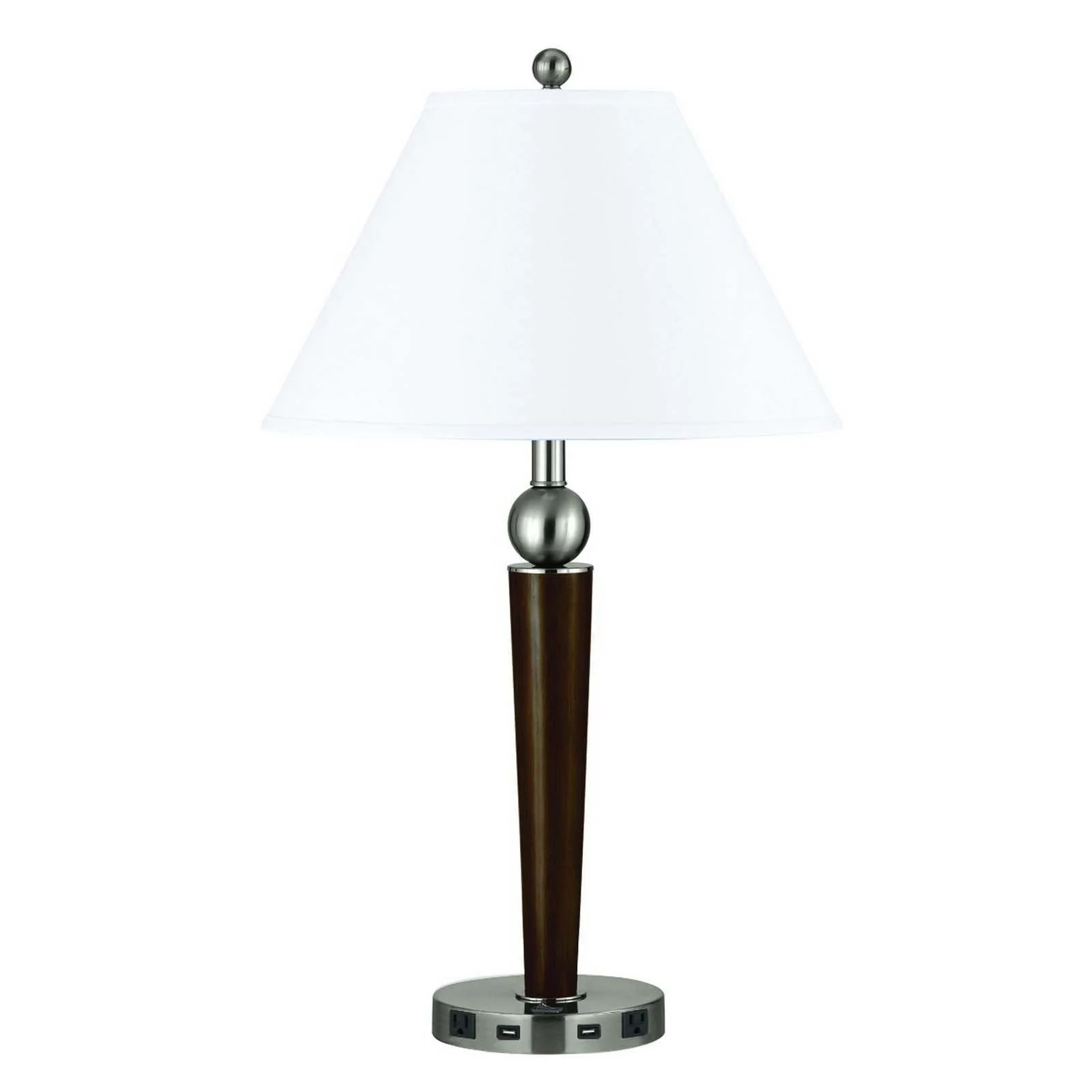 Nickel Metal Geometric USB Table Lamp With White Empire Shade By Homeroots - Image 4