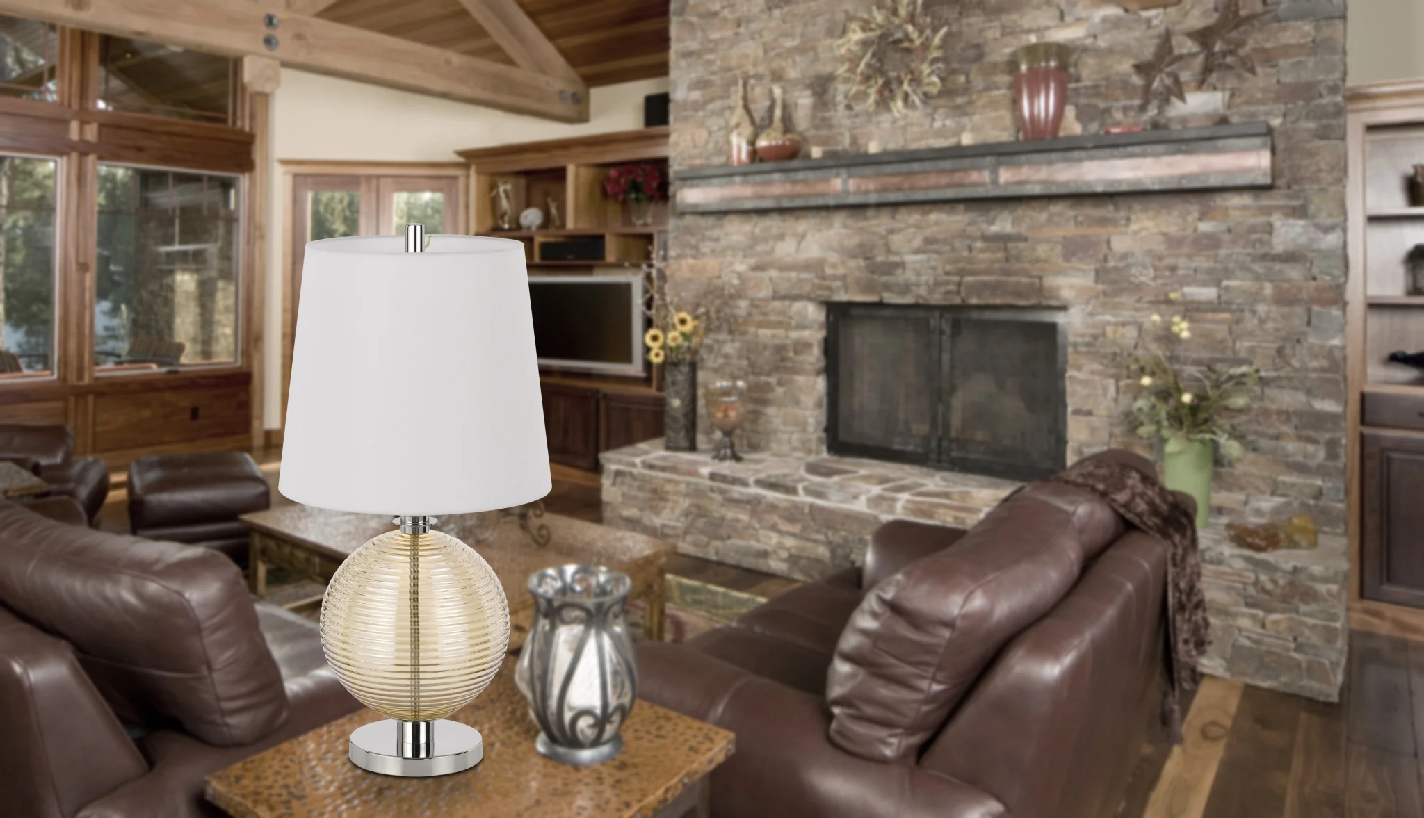 Nickel Metal Globe Table Lamp With White Empire Shade By Homeroots - Image 3