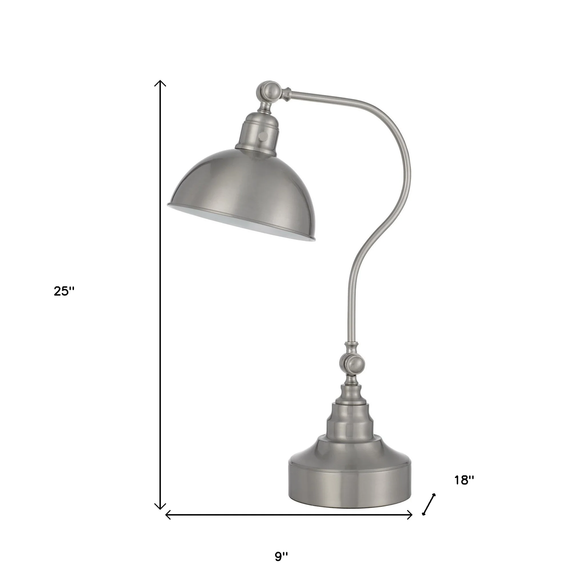 Nickel Metal Lantern Desk Table Lamp With Nickel Dome Shade By Homeroots - Image 4