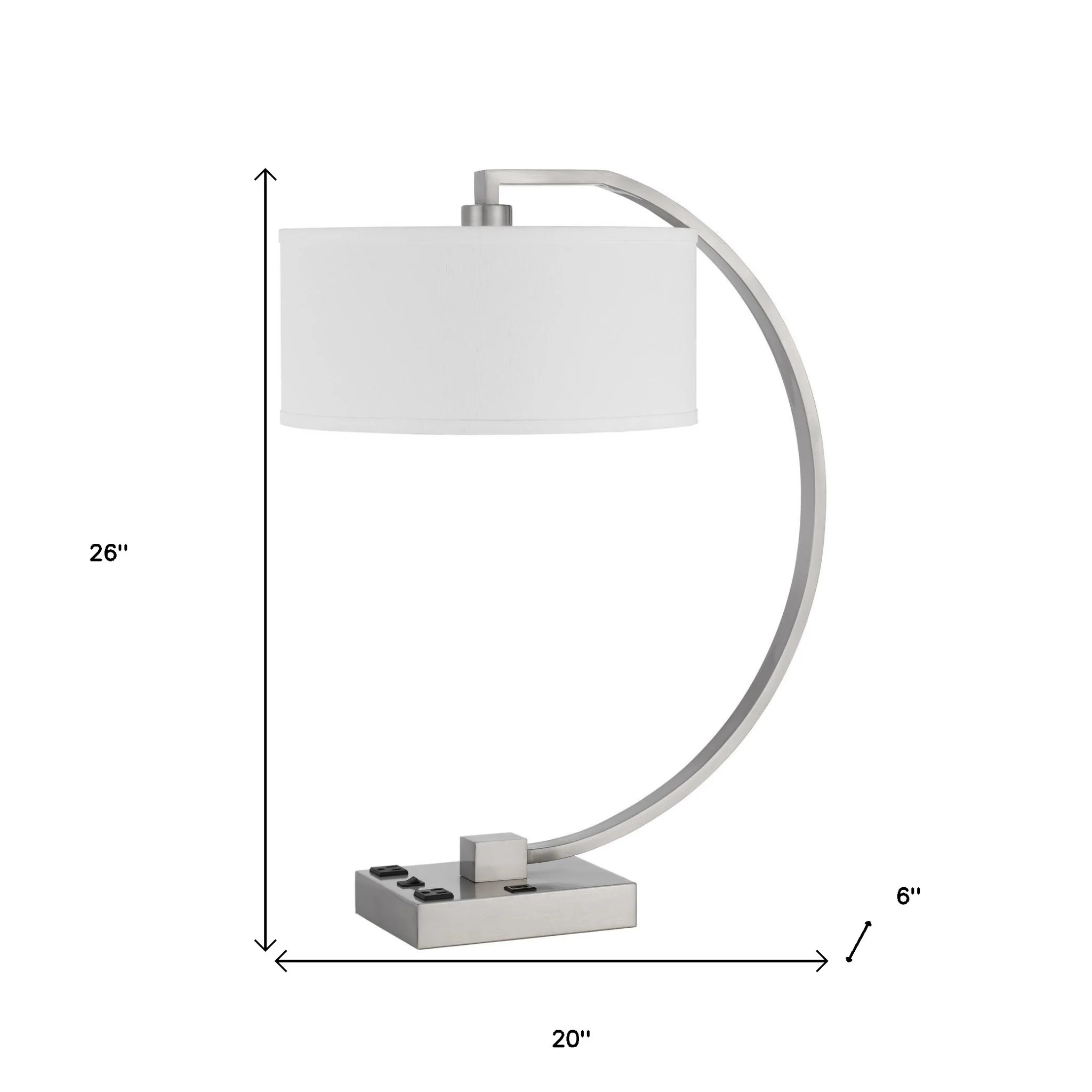 Nickel Metal Lantern Desk USB Table Lamp With White Shade By Homeroots - Image 2