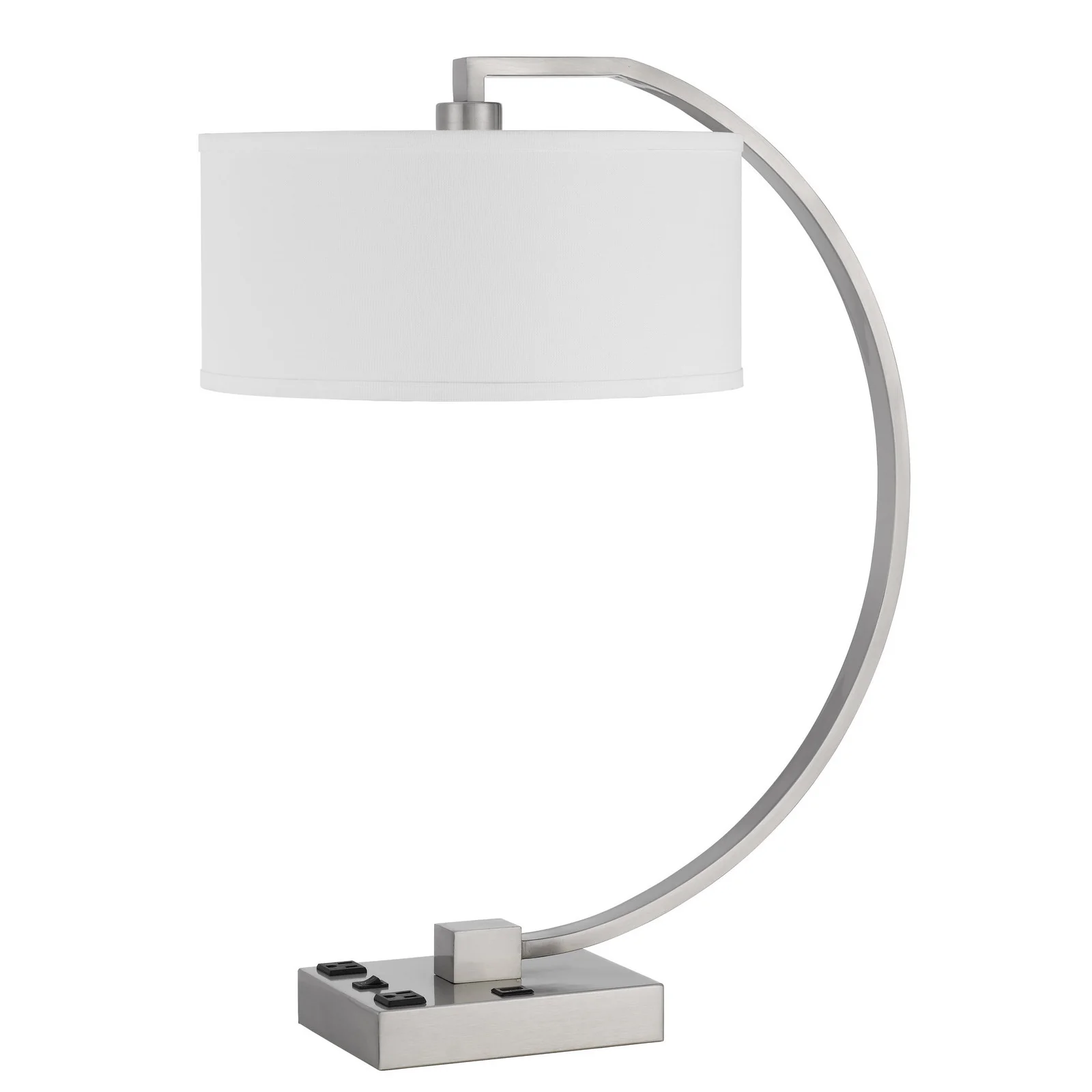 Nickel Metal Lantern Desk USB Table Lamp With White Shade By Homeroots - Image 5