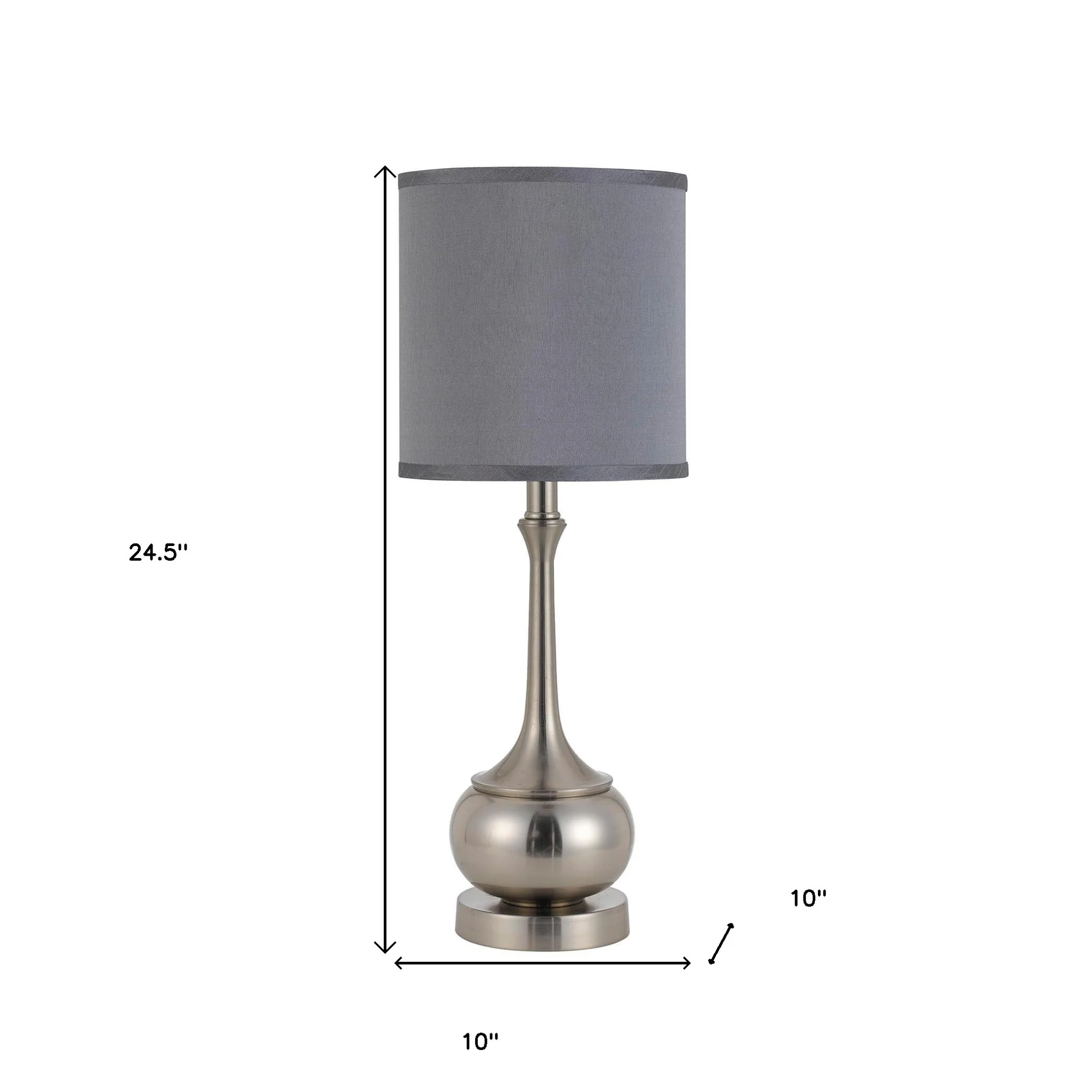 Nickel Metal Round Table Lamp With Gray Cone Shade By Homeroots - Image 3