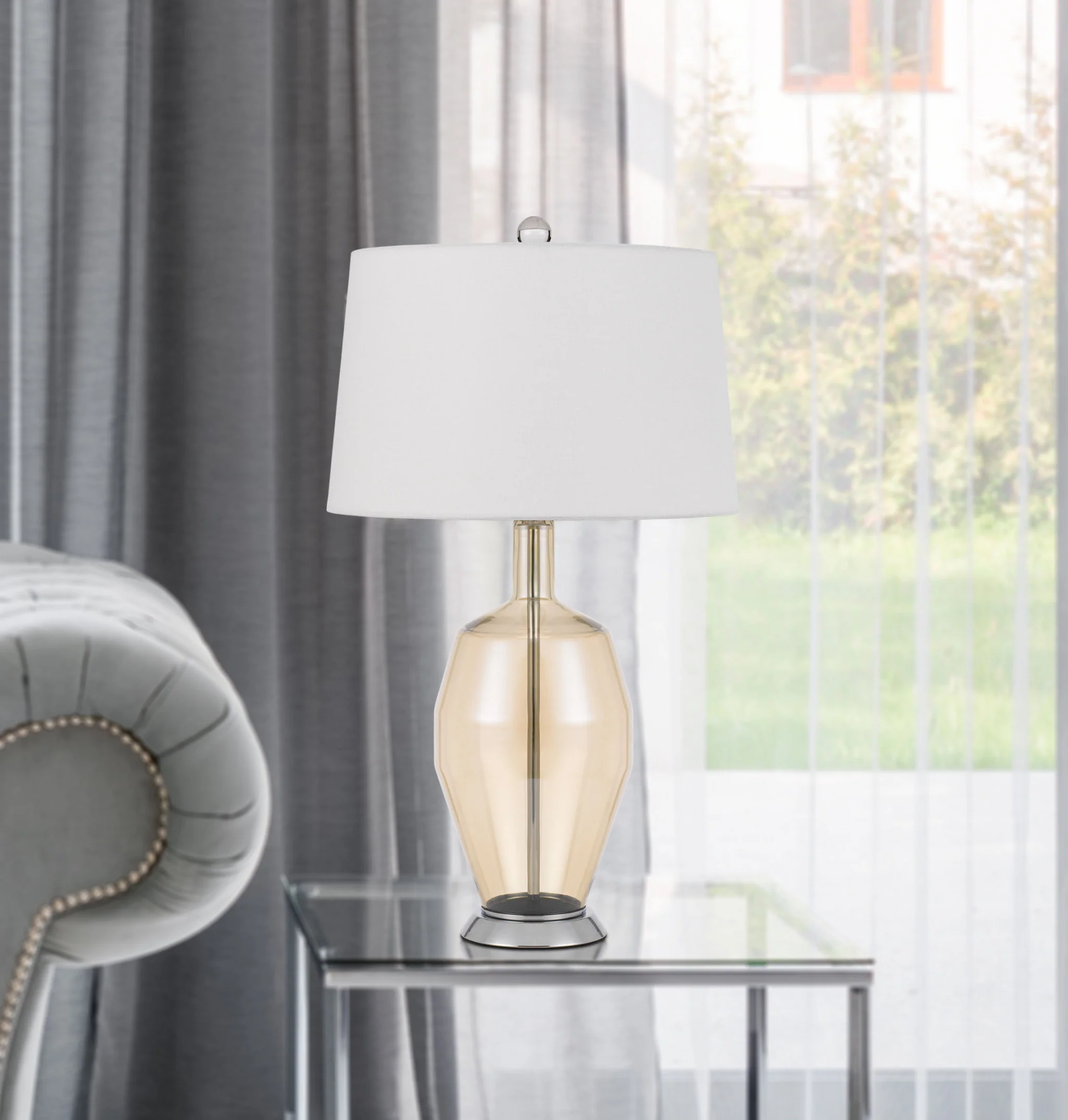 Nickel Metal Round Table Lamp With White Drum Shade By Homeroots - Image 2