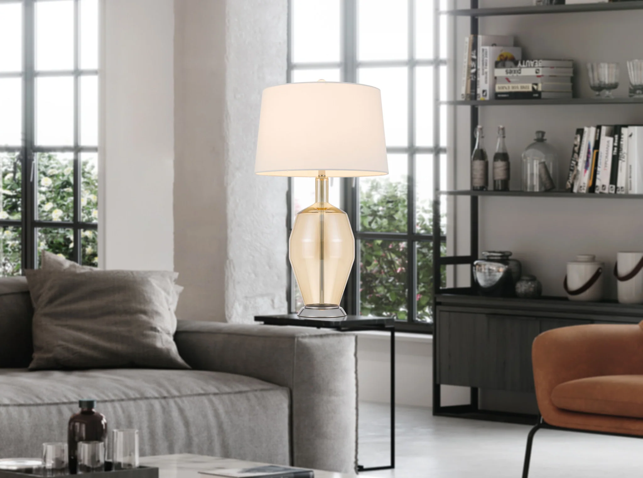 Nickel Metal Round Table Lamp With White Drum Shade By Homeroots - Image 3