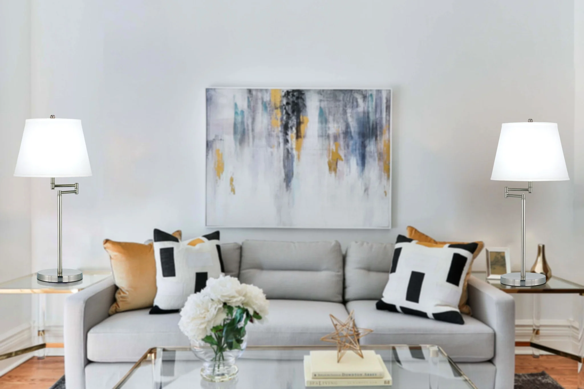 Nickel Metal Table Lamp With Off White Empire Shade By Homeroots - Image 2