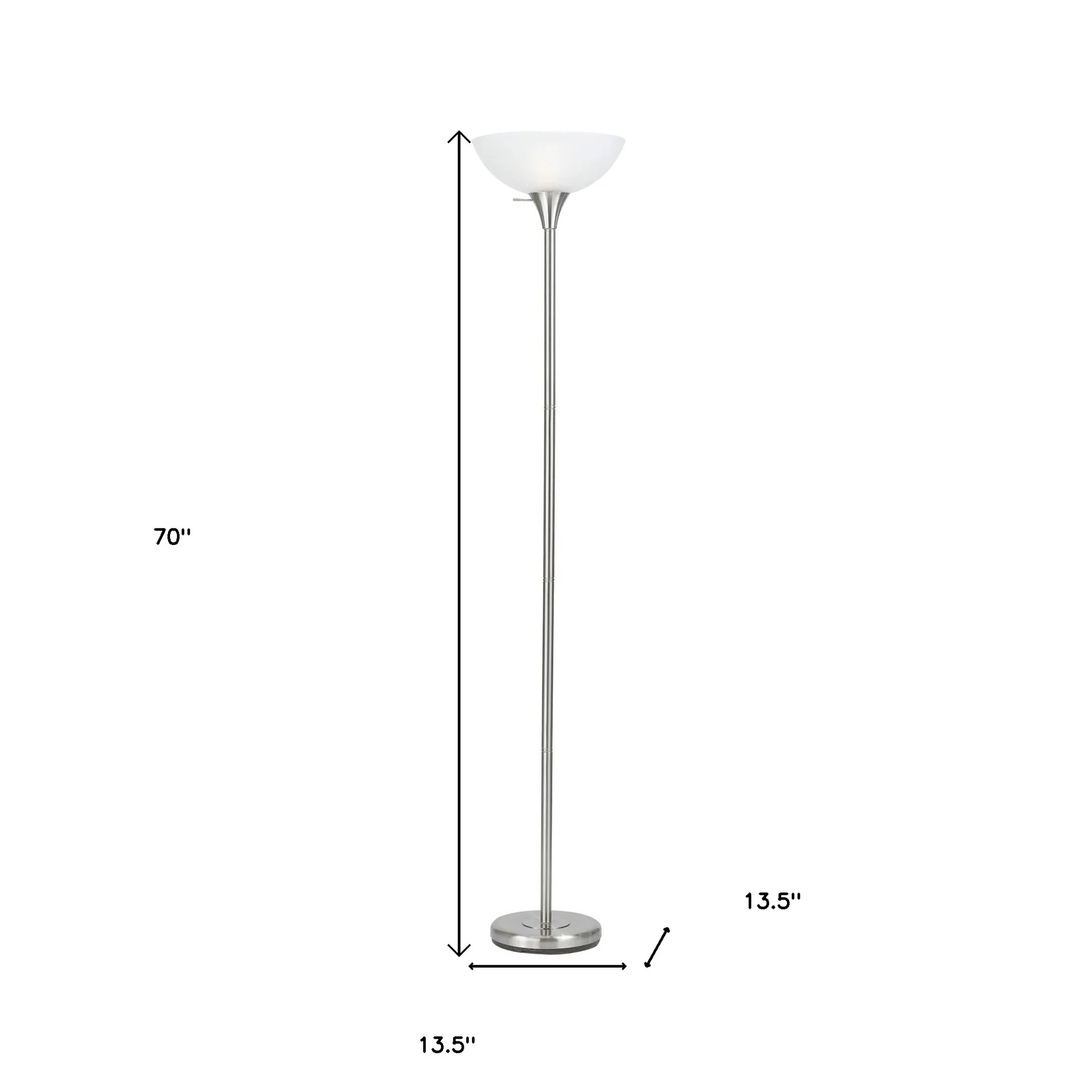 Nickel Metal Torchiere Floor Lamp With White Glass Dome Shade By Homeroots - Image 5