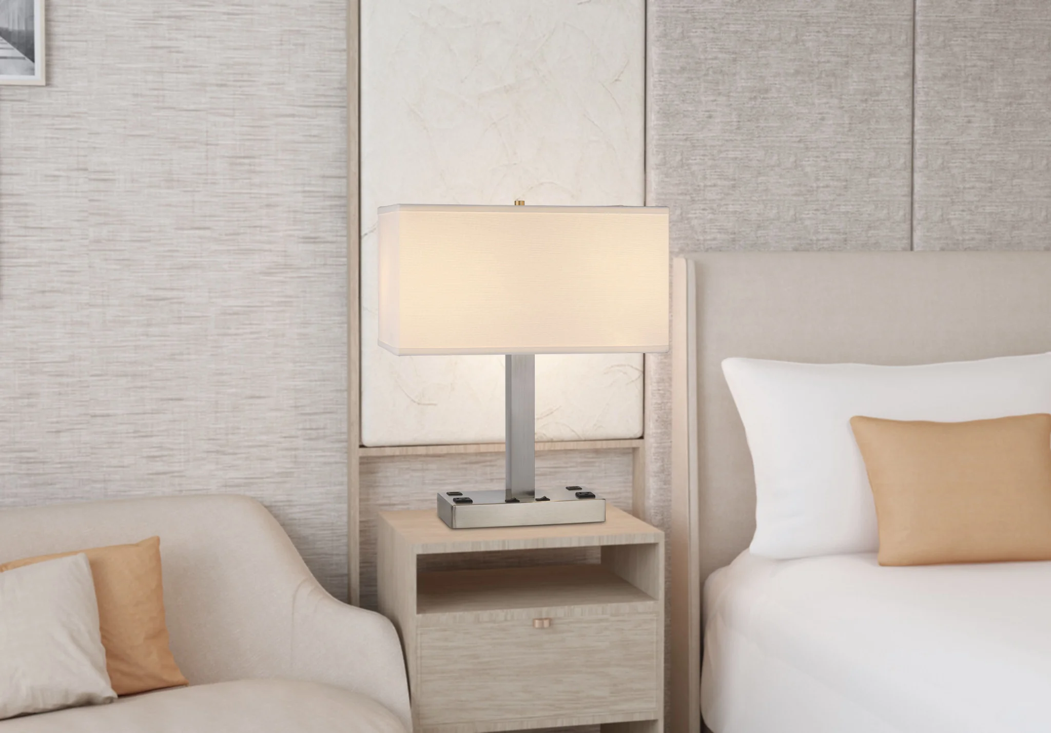Nickel Metal Two Light Desk USB Table Lamp With White Shade By Homeroots - Image 2