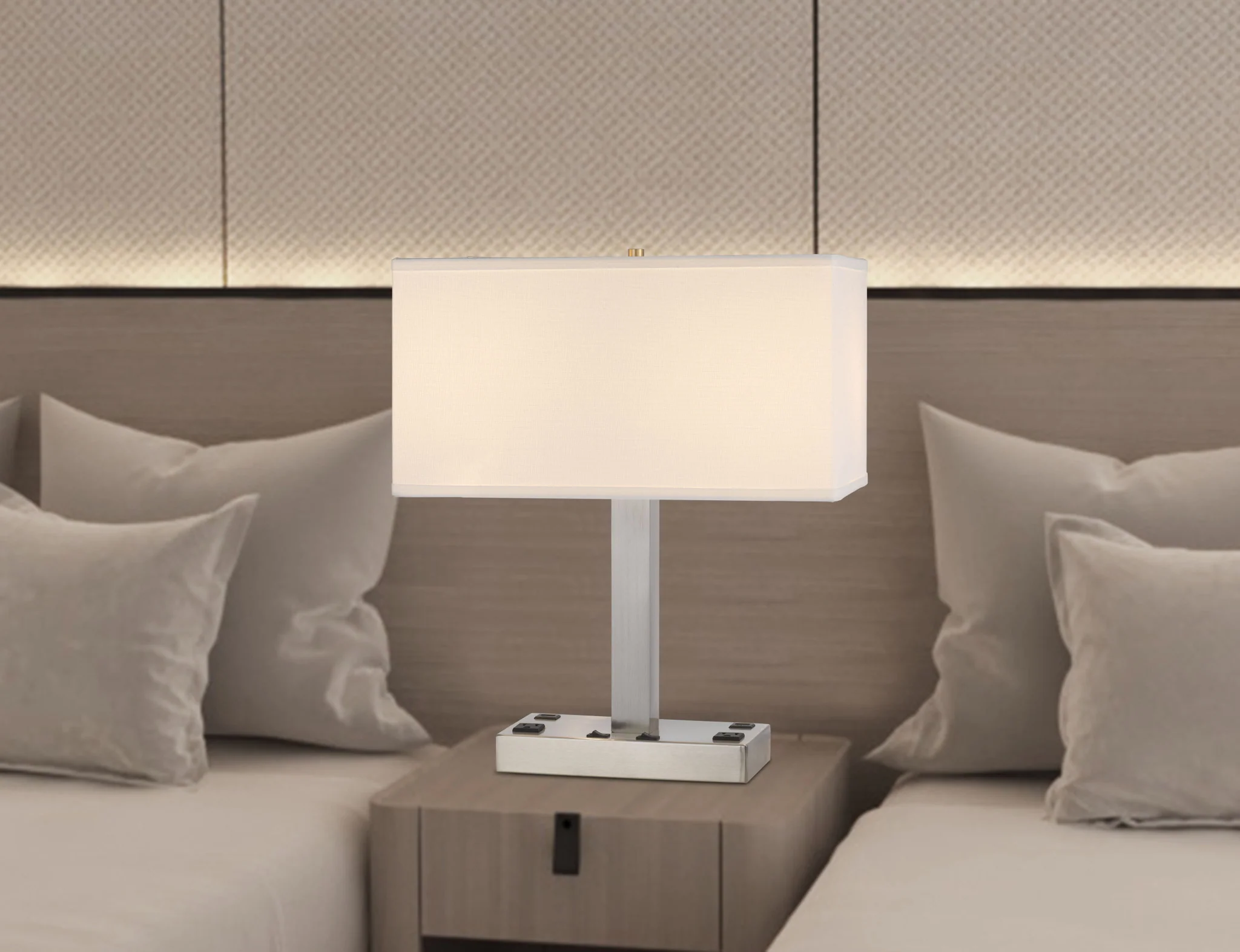 Nickel Metal Two Light Desk USB Table Lamp With White Shade By Homeroots - Image 5