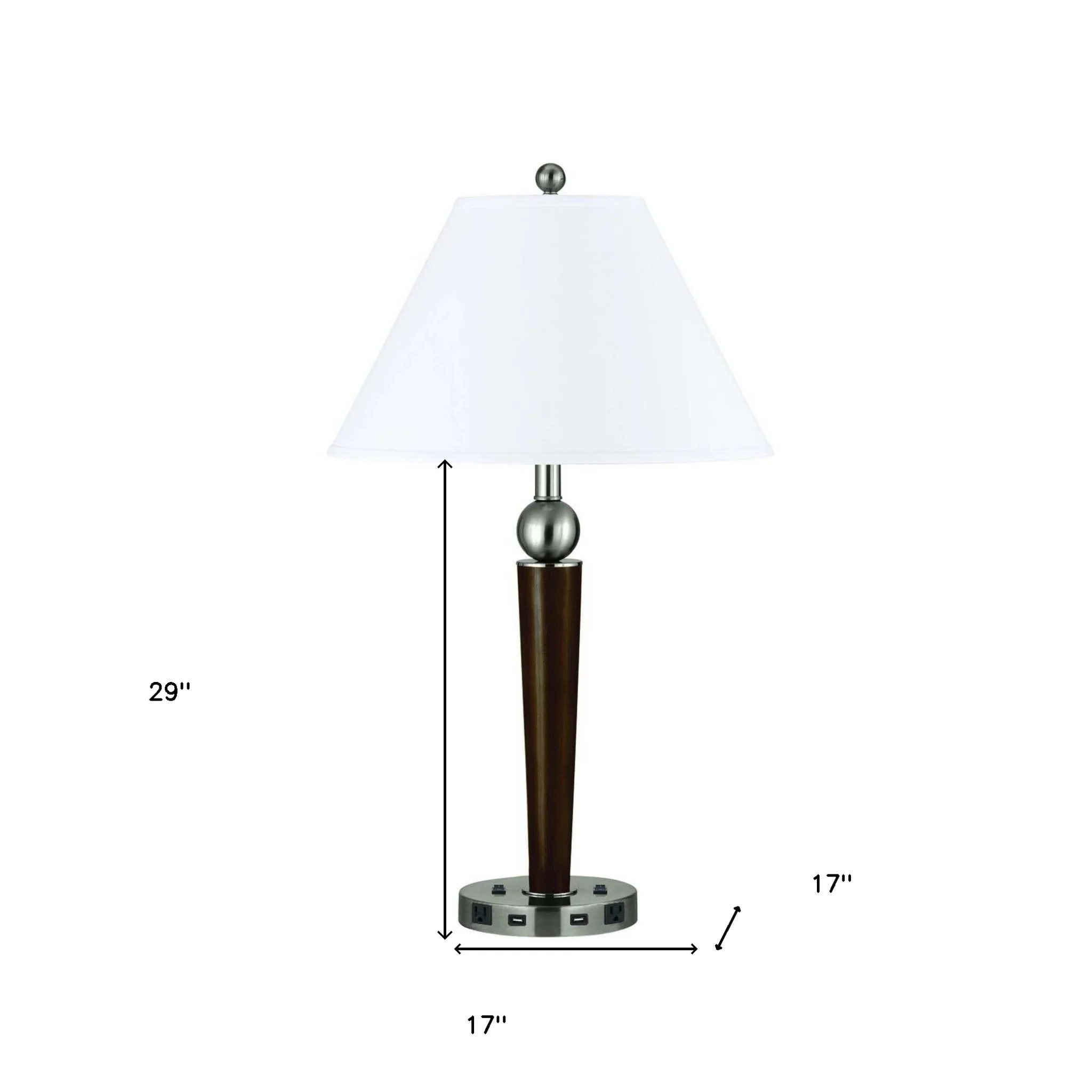 Nickel Metal Two Light Geometric USB Table Lamp With White Empire Shade By Homeroots - Image 3