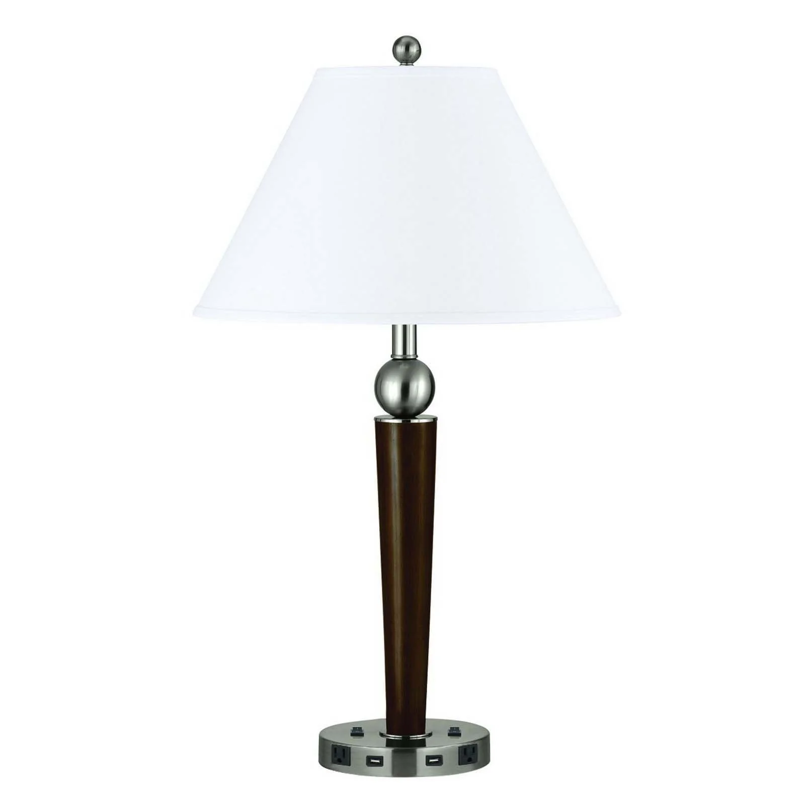 Nickel Metal Two Light Geometric USB Table Lamp With White Empire Shade By Homeroots - Image 4