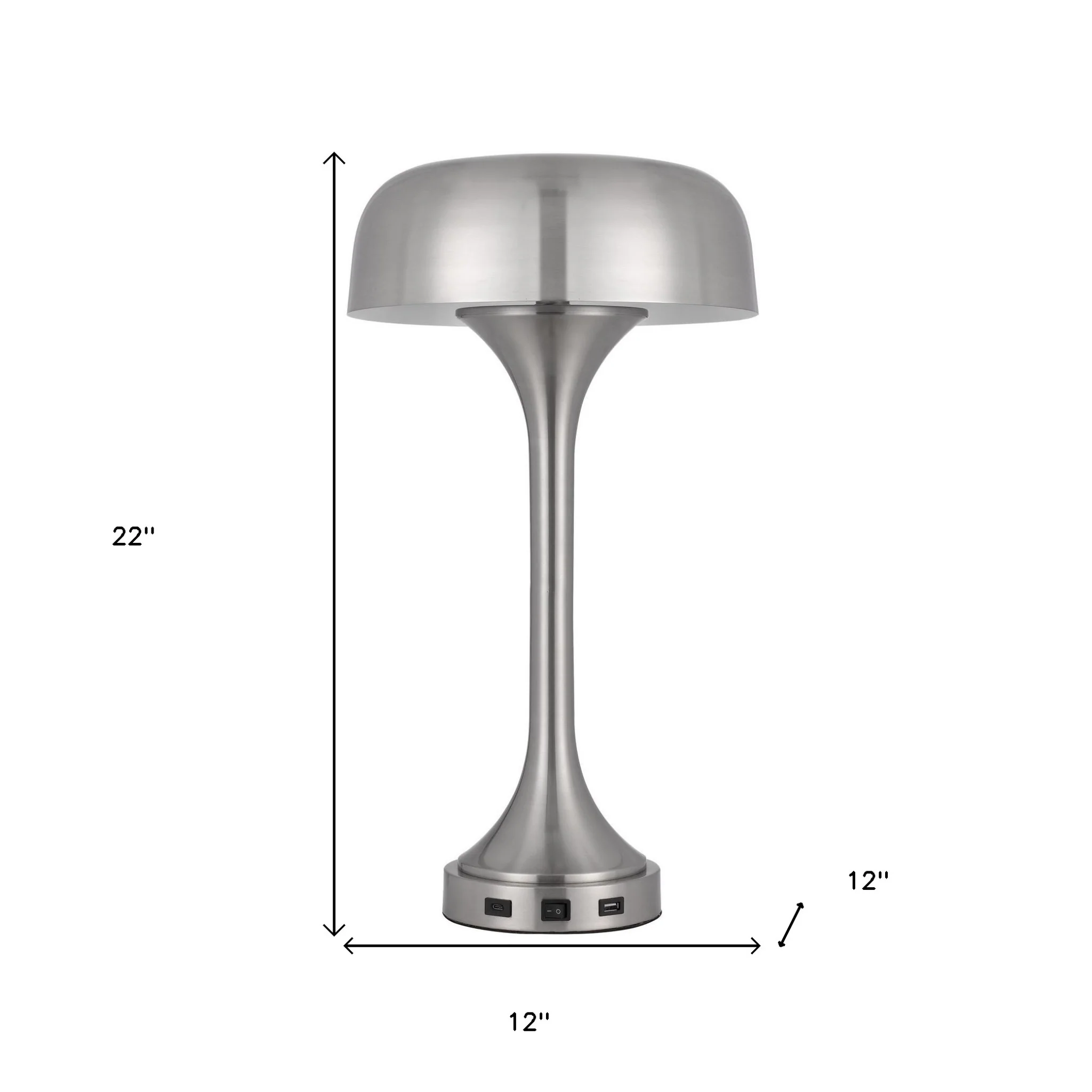 Nickel Metal Two Light Usb Table Lamp With Nickel Dome Shade By Homeroots - Image 4