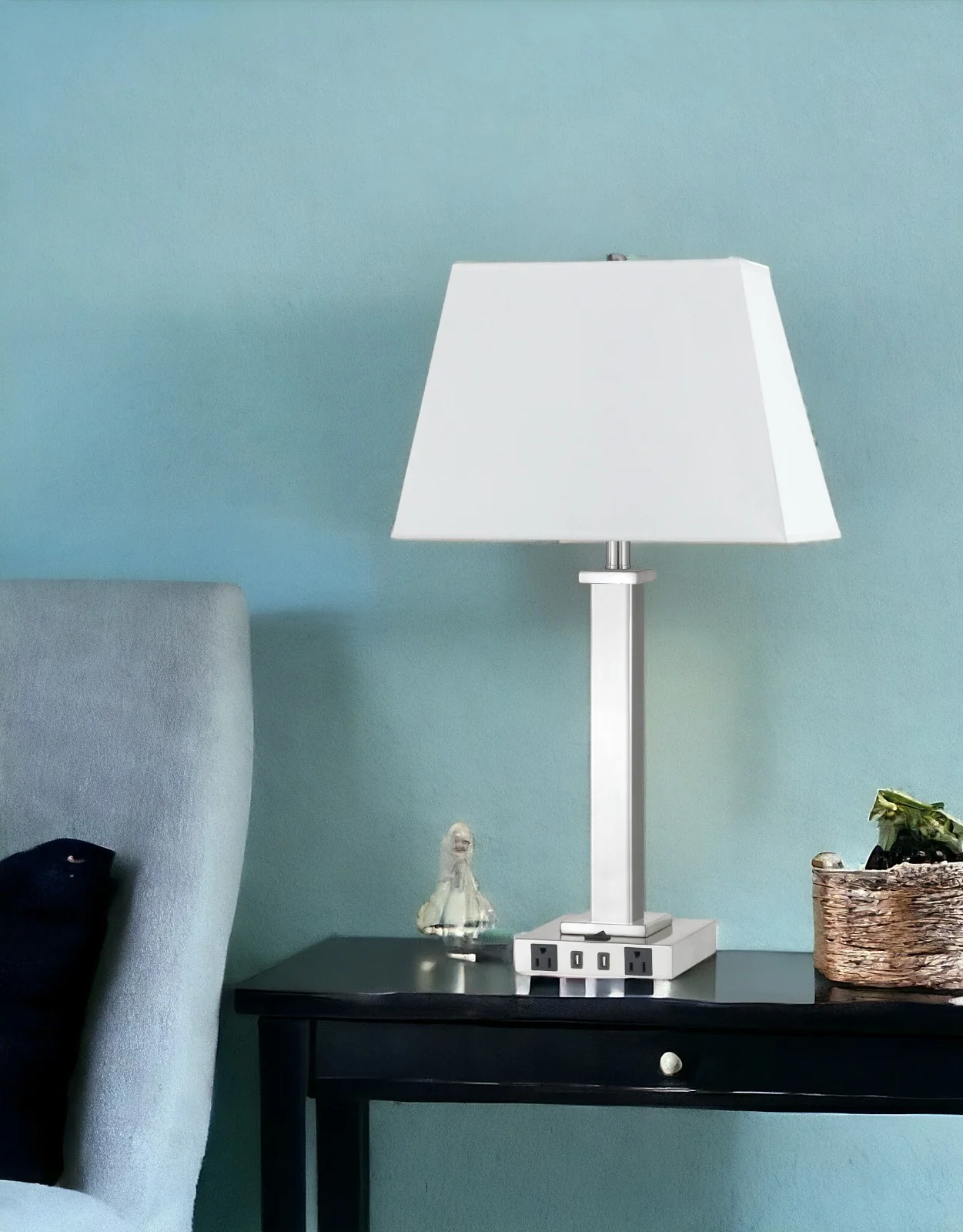 Nickel Metal USB Table Lamp With White Shade By Homeroots - Image 4