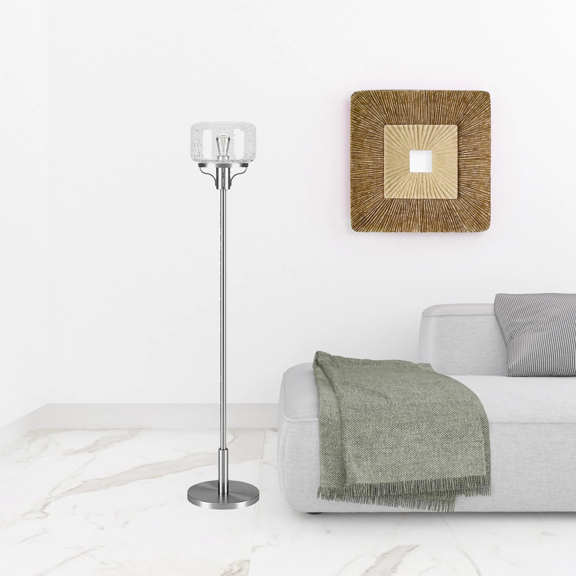 Nickel Novelty Floor Lamp With Clear Seeded Glass Globe Shade By Homeroots - Image 4