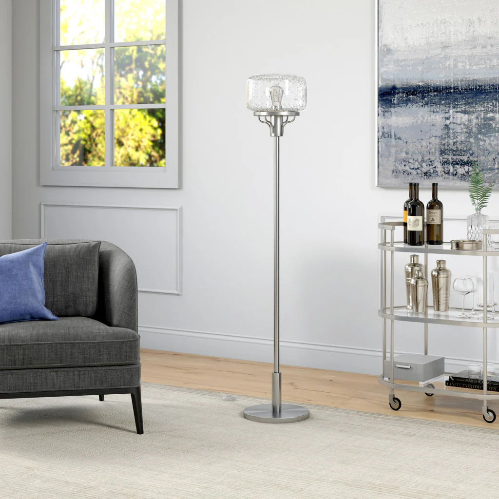 Nickel Novelty Floor Lamp With Clear Seeded Glass Globe Shade By Homeroots - Image 6