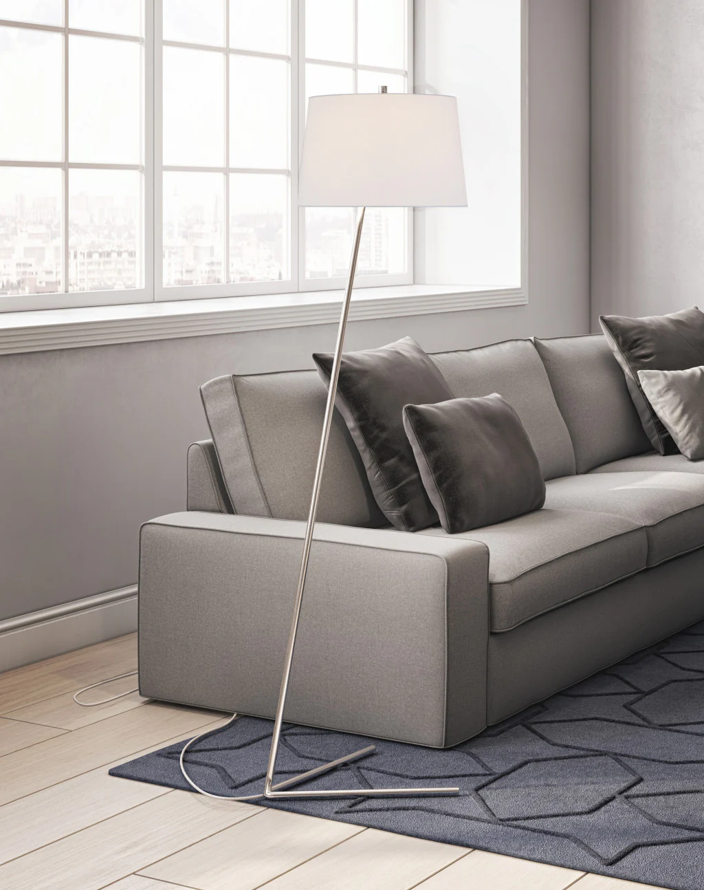 Nickel Novelty Floor Lamp With White Frosted Glass Drum Shade By Homeroots - Image 4