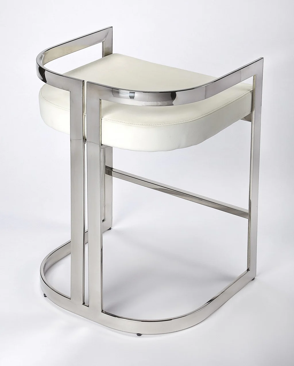 Nickel Plated White Faux Leather Counter Stool By Homeroots - Image 2