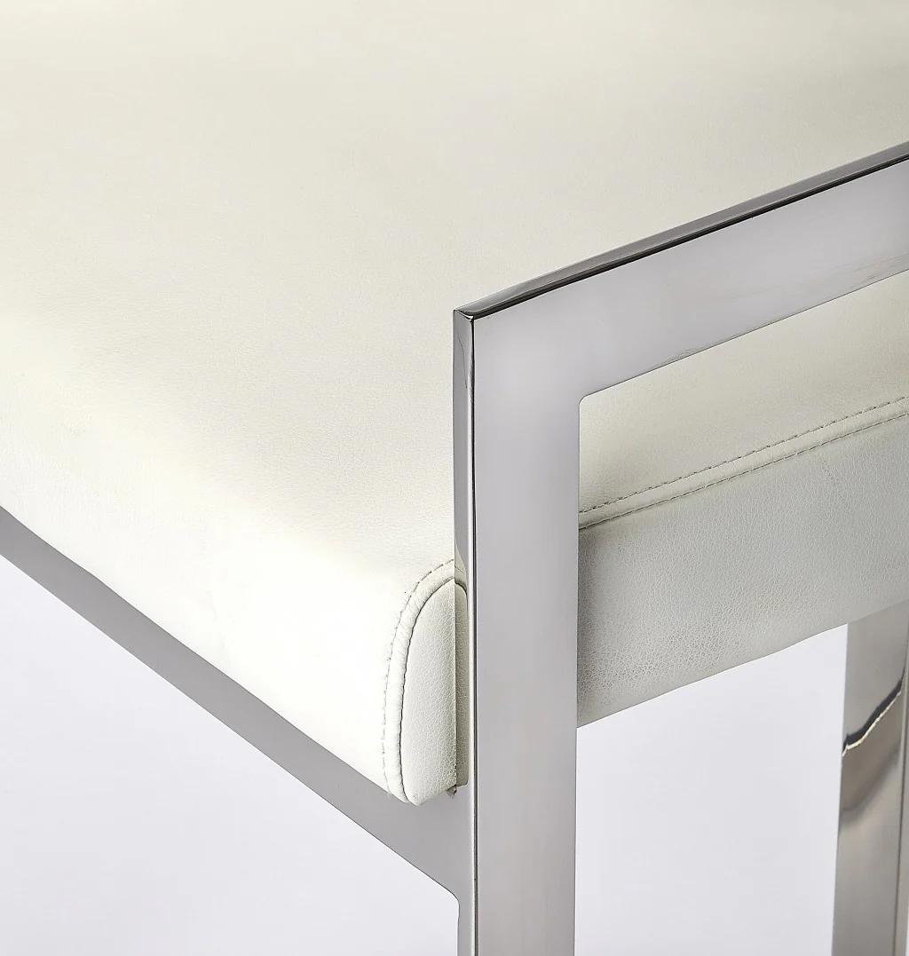 Nickel Plated White Faux Leather Counter Stool By Homeroots - Image 3