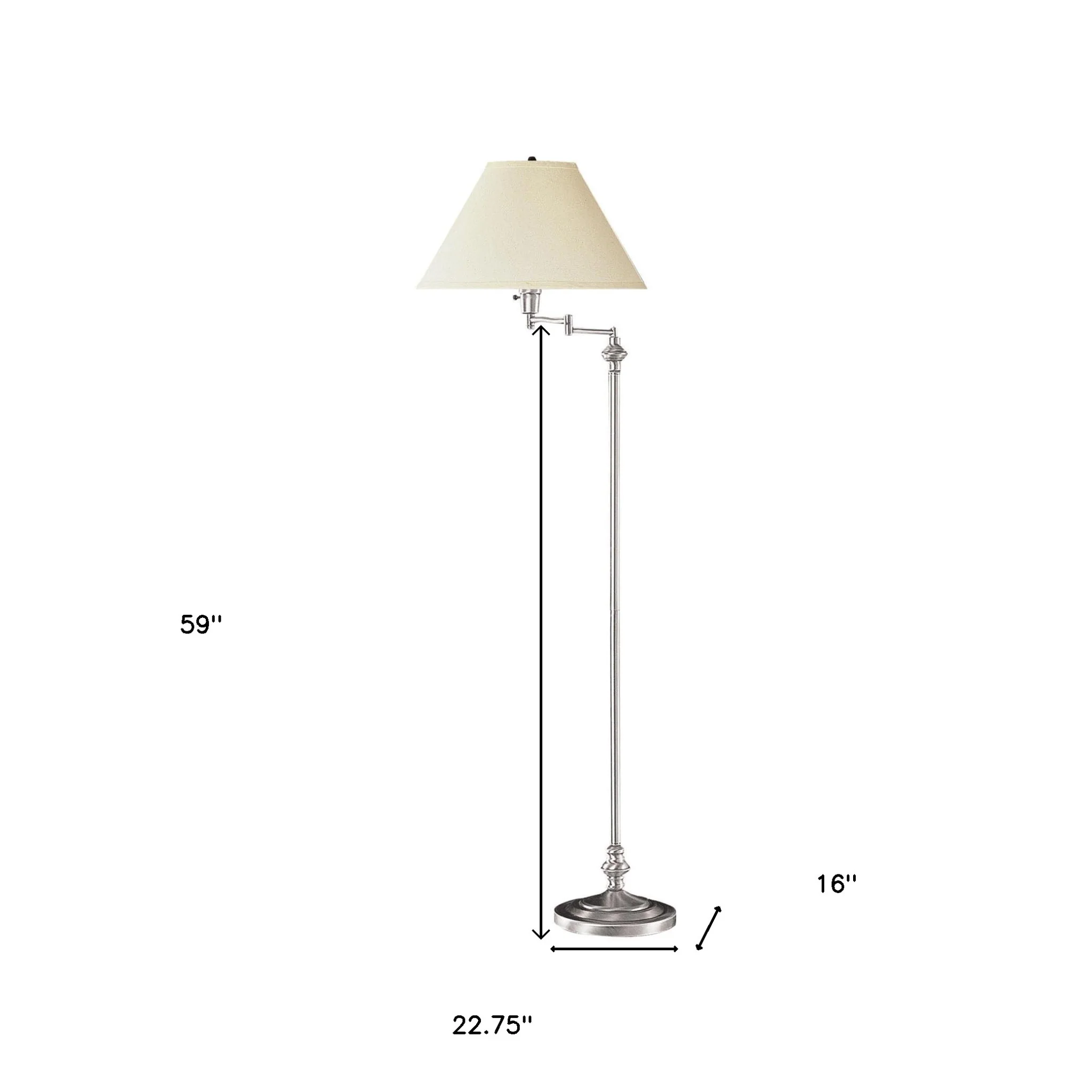 Nickel Swing Arm Floor Lamp With Beige Fabric Empire Shade By Homeroots - Image 3