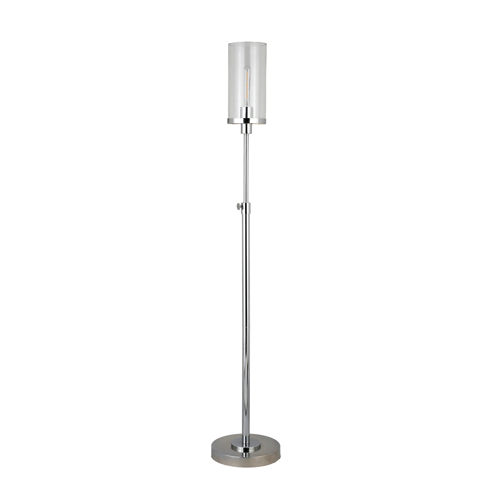Nickel Torchiere Floor Lamp With Clear Transparent Glass Drum Shade By Homeroots - Image 2