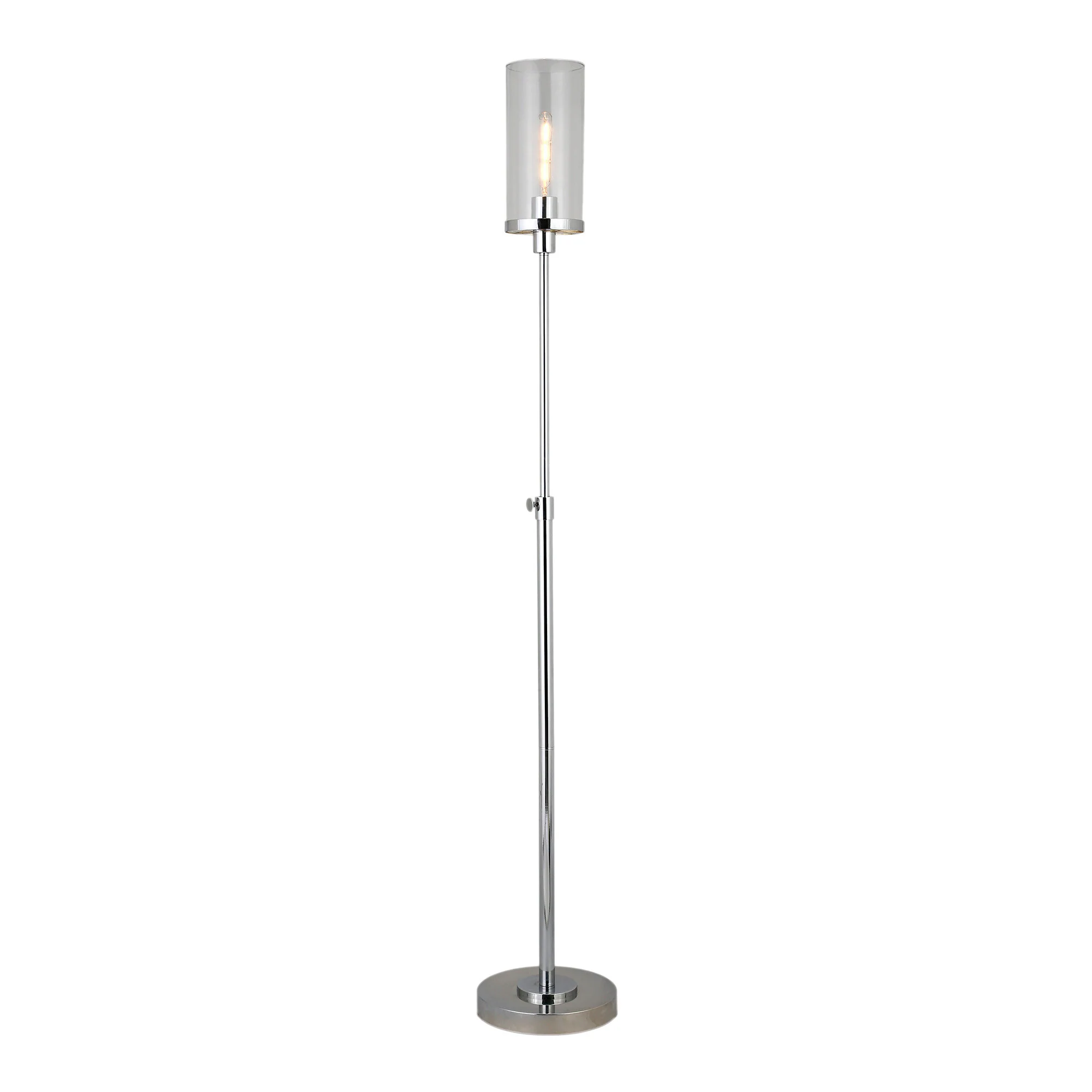 Nickel Torchiere Floor Lamp With Clear Transparent Glass Drum Shade By Homeroots - Image 3