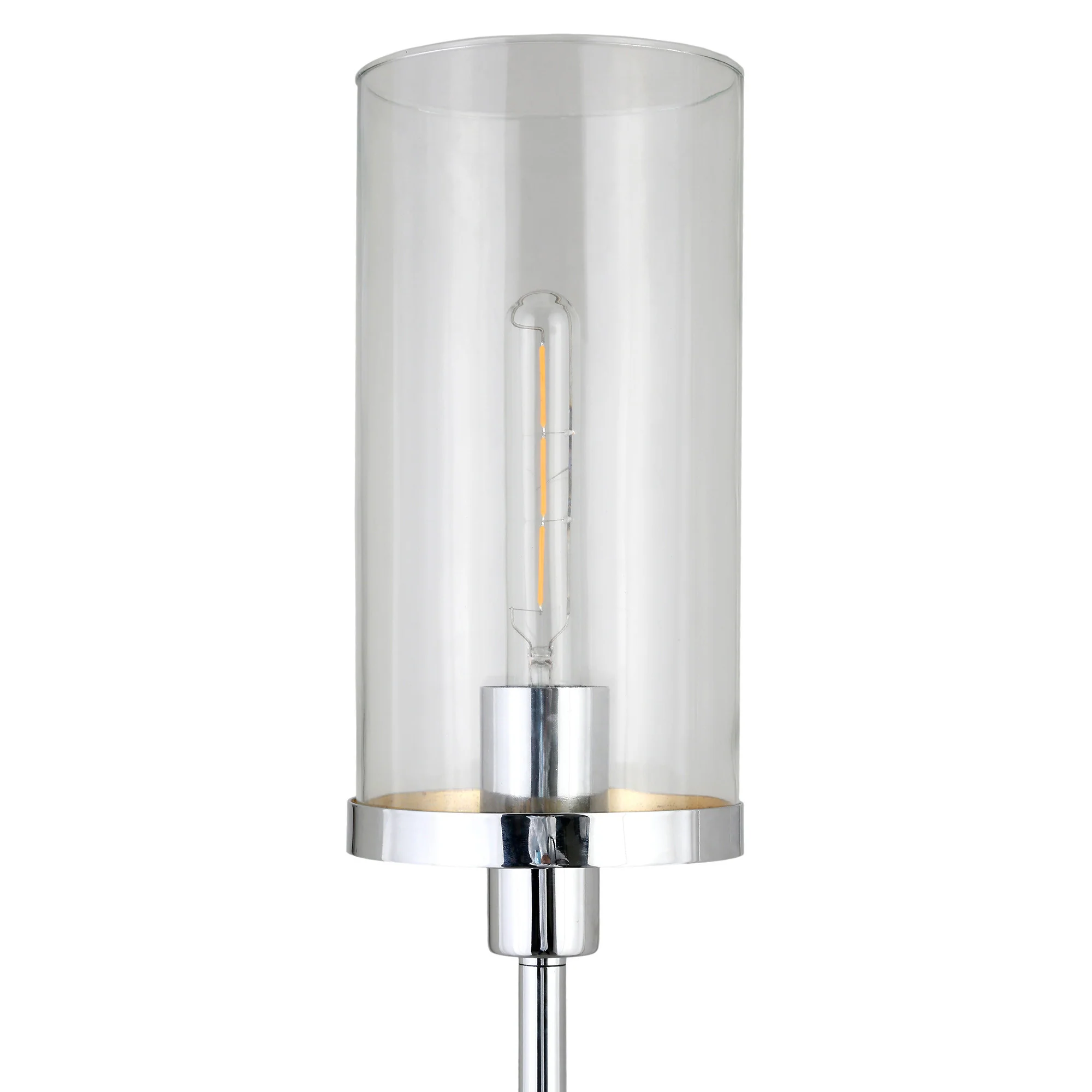 Nickel Torchiere Floor Lamp With Clear Transparent Glass Drum Shade By Homeroots - Image 4