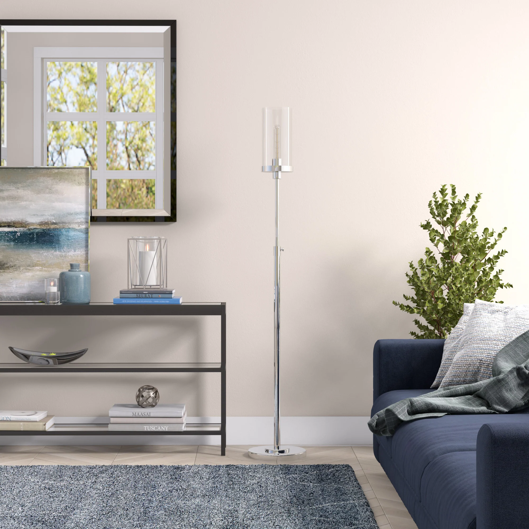 Nickel Torchiere Floor Lamp With Clear Transparent Glass Drum Shade By Homeroots - Image 7