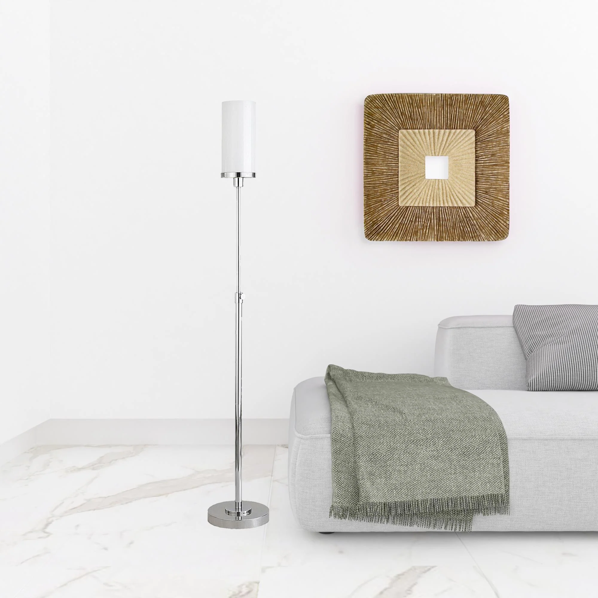 Nickel Torchiere Floor Lamp With White Frosted Glass Drum Shade By Homeroots - Image 4