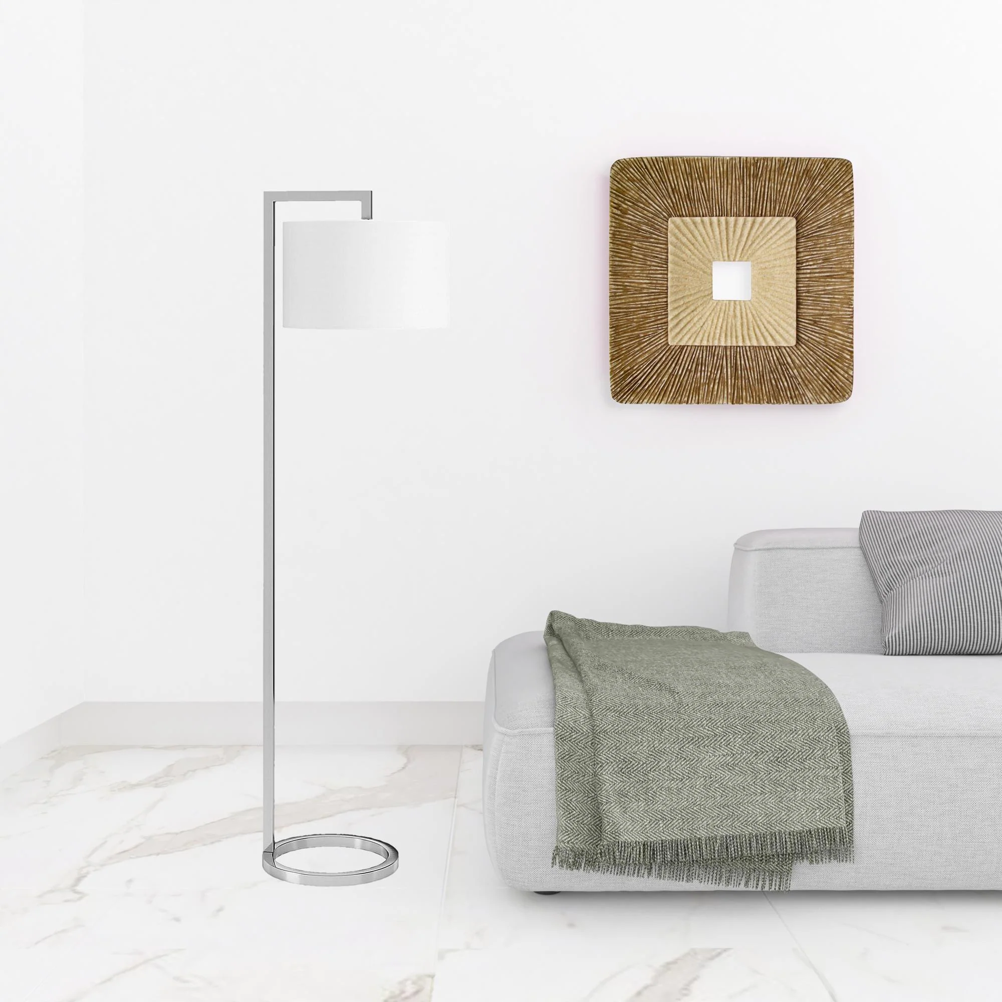 Nickel Traditional Shaped Floor Lamp With White Frosted Glass Drum Shade By Homeroots - Image 2