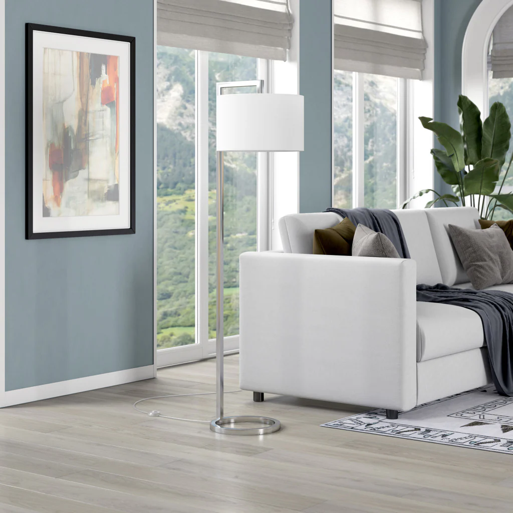 Nickel Traditional Shaped Floor Lamp With White Frosted Glass Drum Shade By Homeroots - Image 4