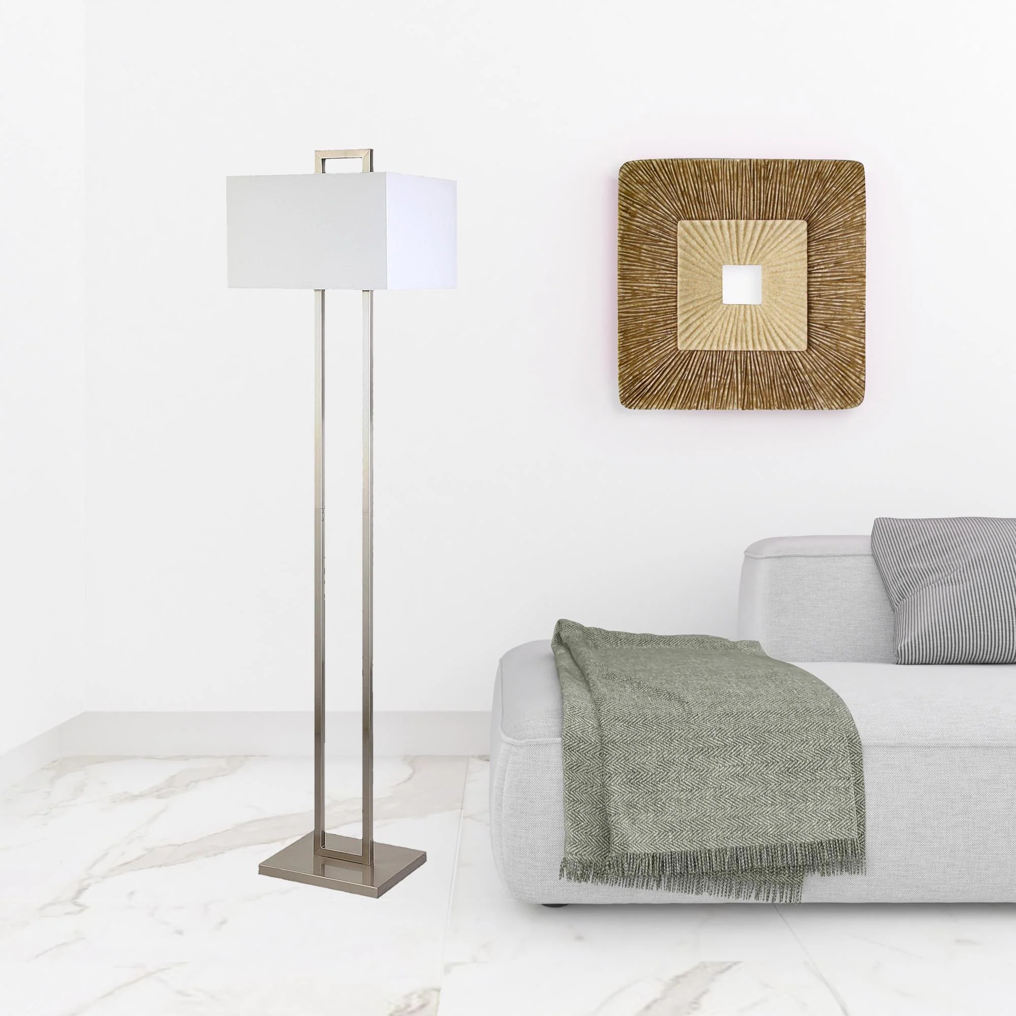 Nickel Traditional Shaped Floor Lamp With White Frosted Glass Rectangular Shade By Homeroots - Image 3