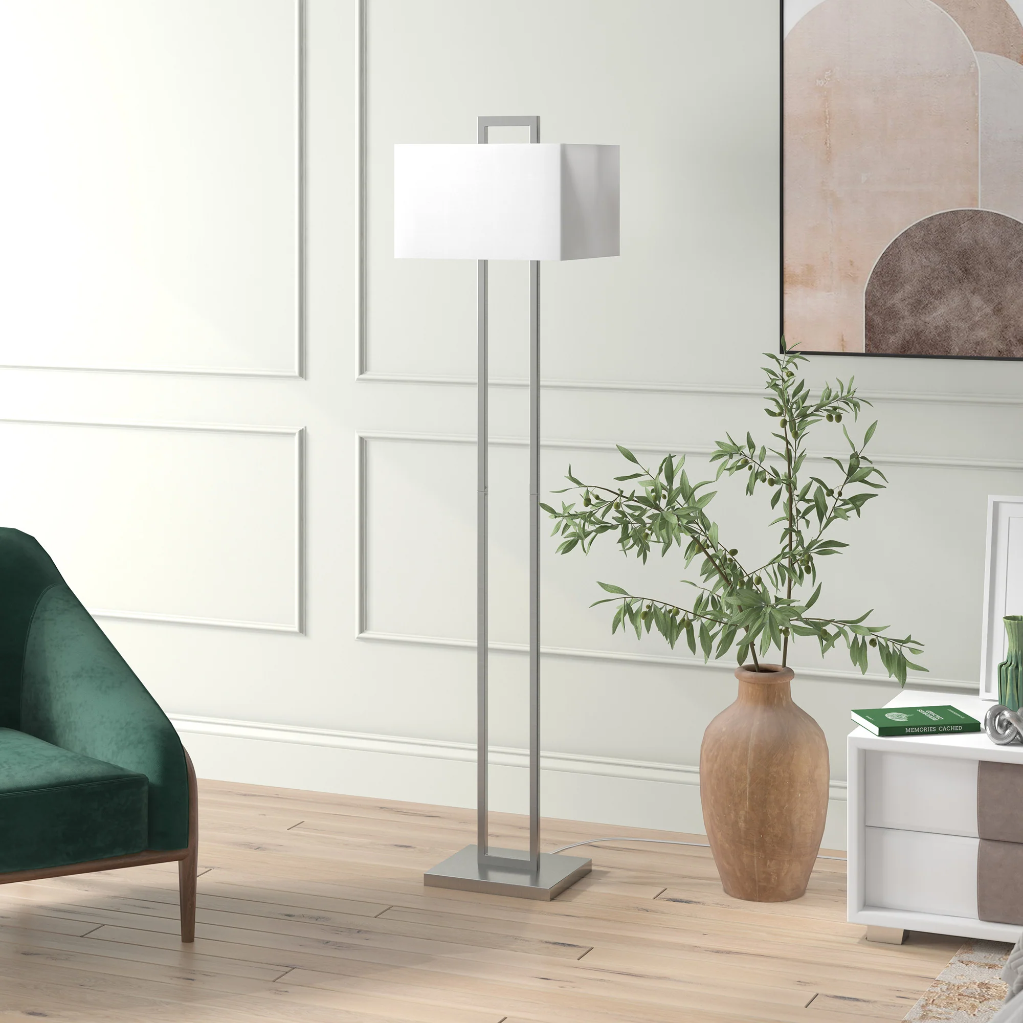 Nickel Traditional Shaped Floor Lamp With White Frosted Glass Rectangular Shade By Homeroots - Image 4