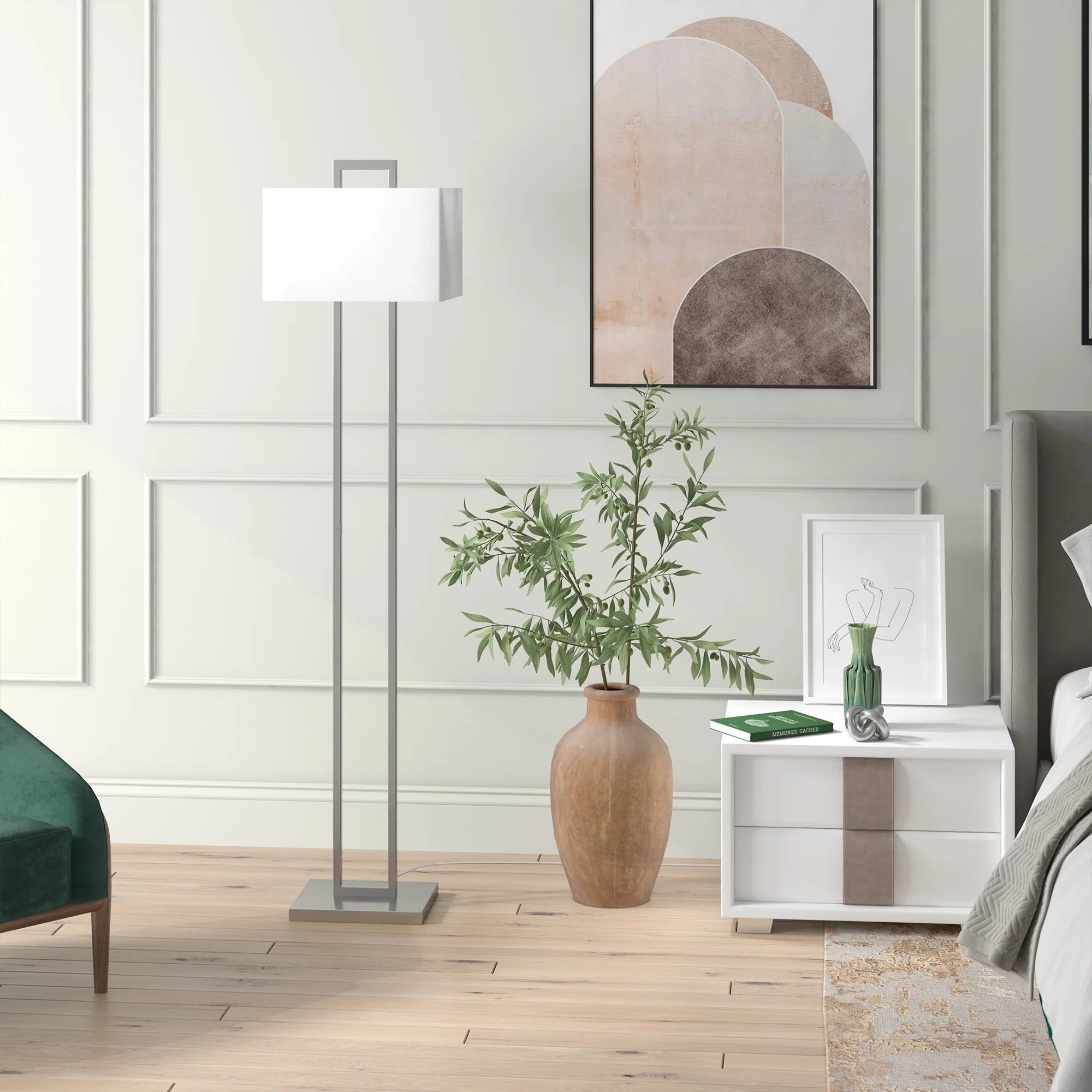 Nickel Traditional Shaped Floor Lamp With White Frosted Glass Rectangular Shade By Homeroots - Image 5