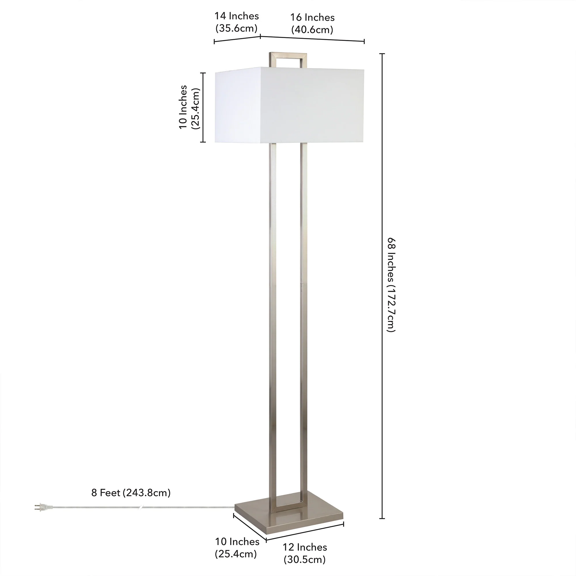 Nickel Traditional Shaped Floor Lamp With White Frosted Glass Rectangular Shade By Homeroots - Image 6