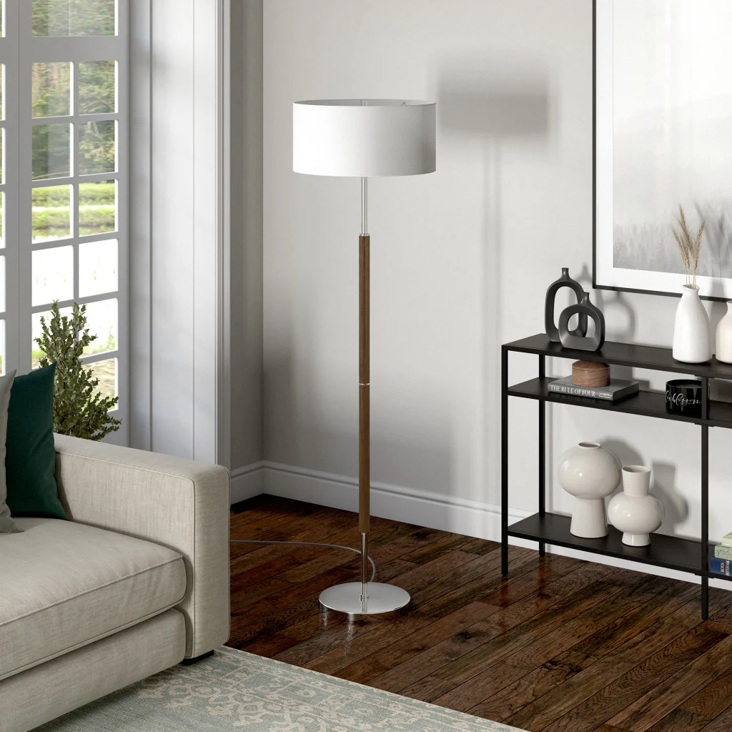 Nickel Two Light Floor Lamp With White Frosted Glass Drum Shade By Homeroots - Image 4
