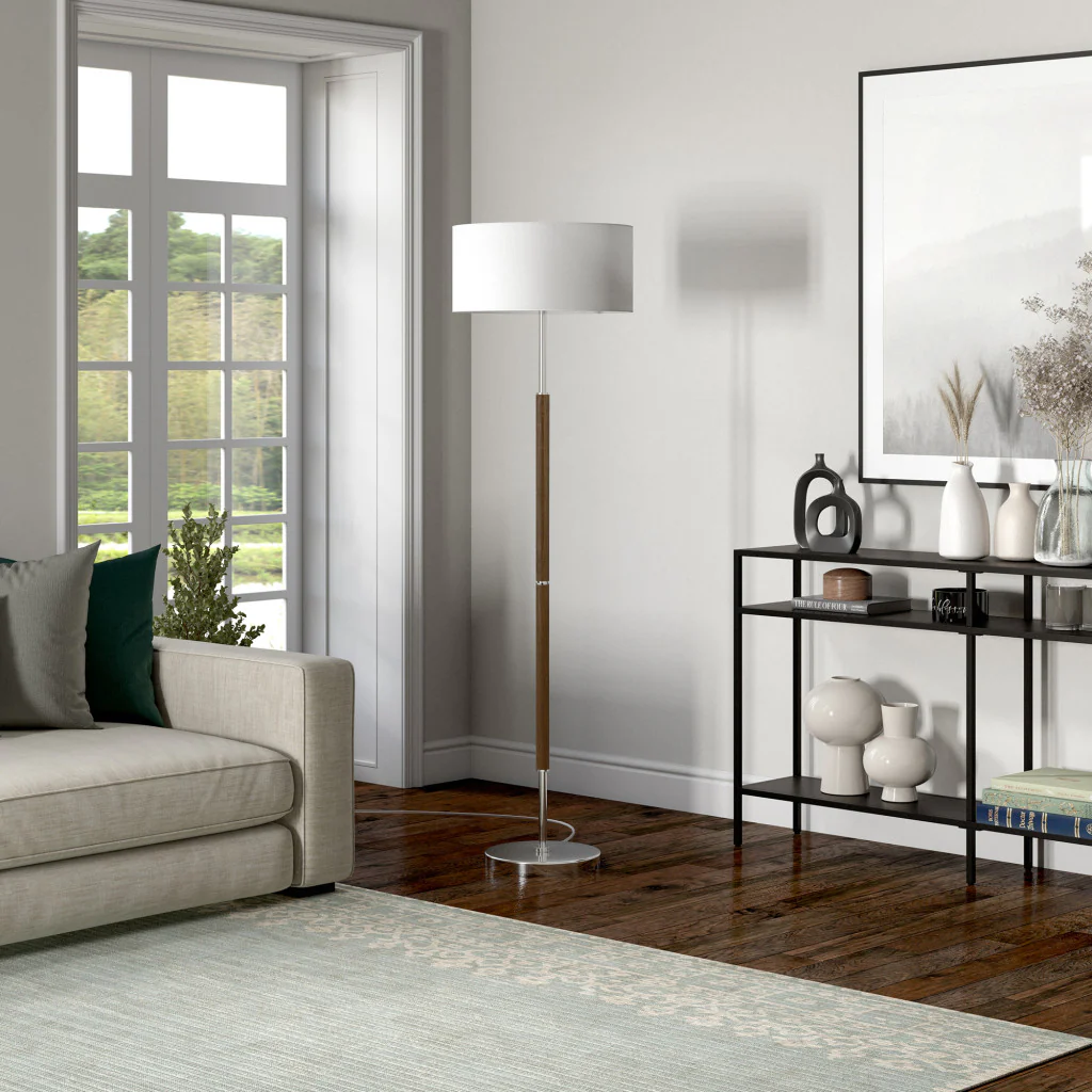 Nickel Two Light Floor Lamp With White Frosted Glass Drum Shade By Homeroots - Image 5