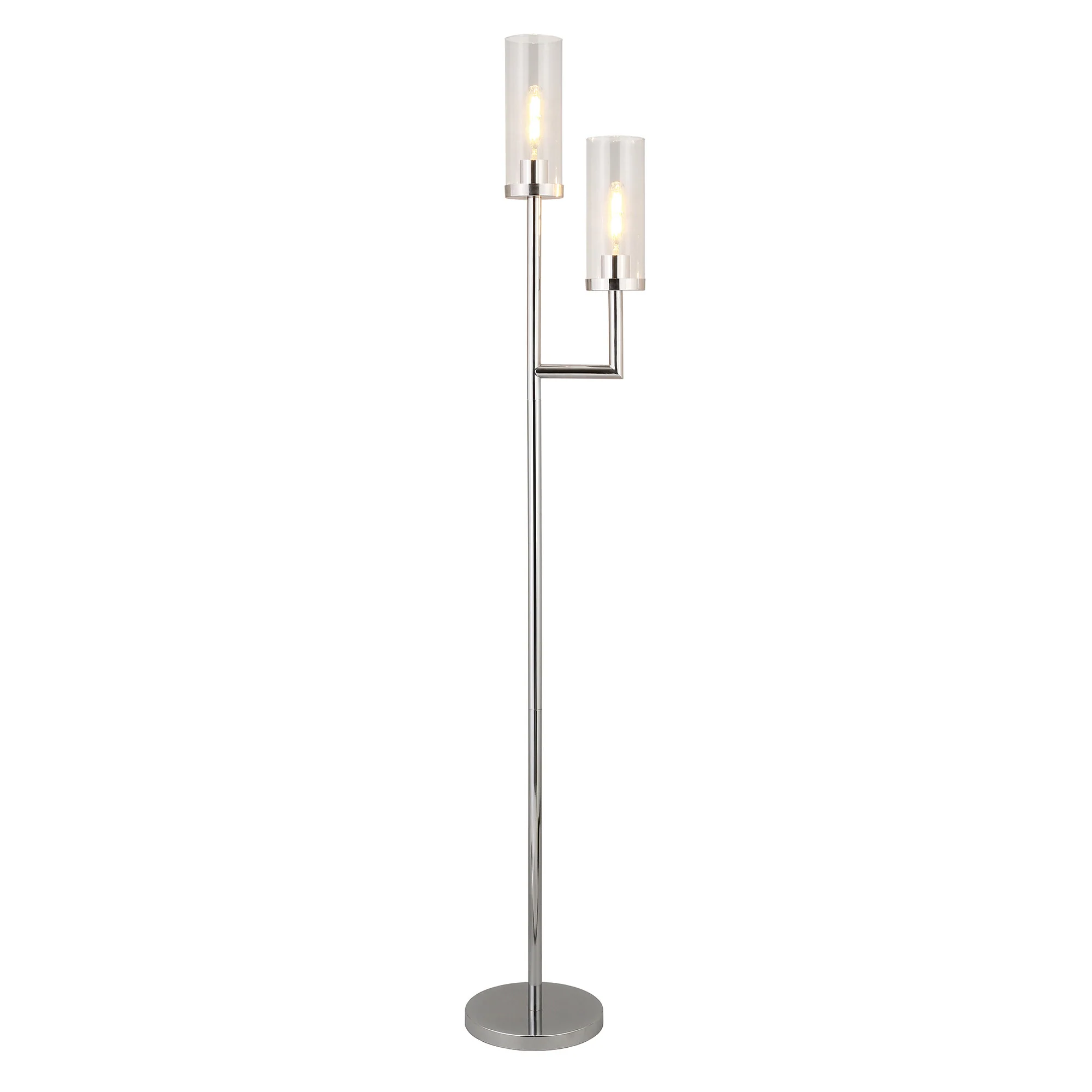 Nickel Two Light Torchiere Floor Lamp With Clear Transparent Glass Drum Shade By Homeroots - Image 2