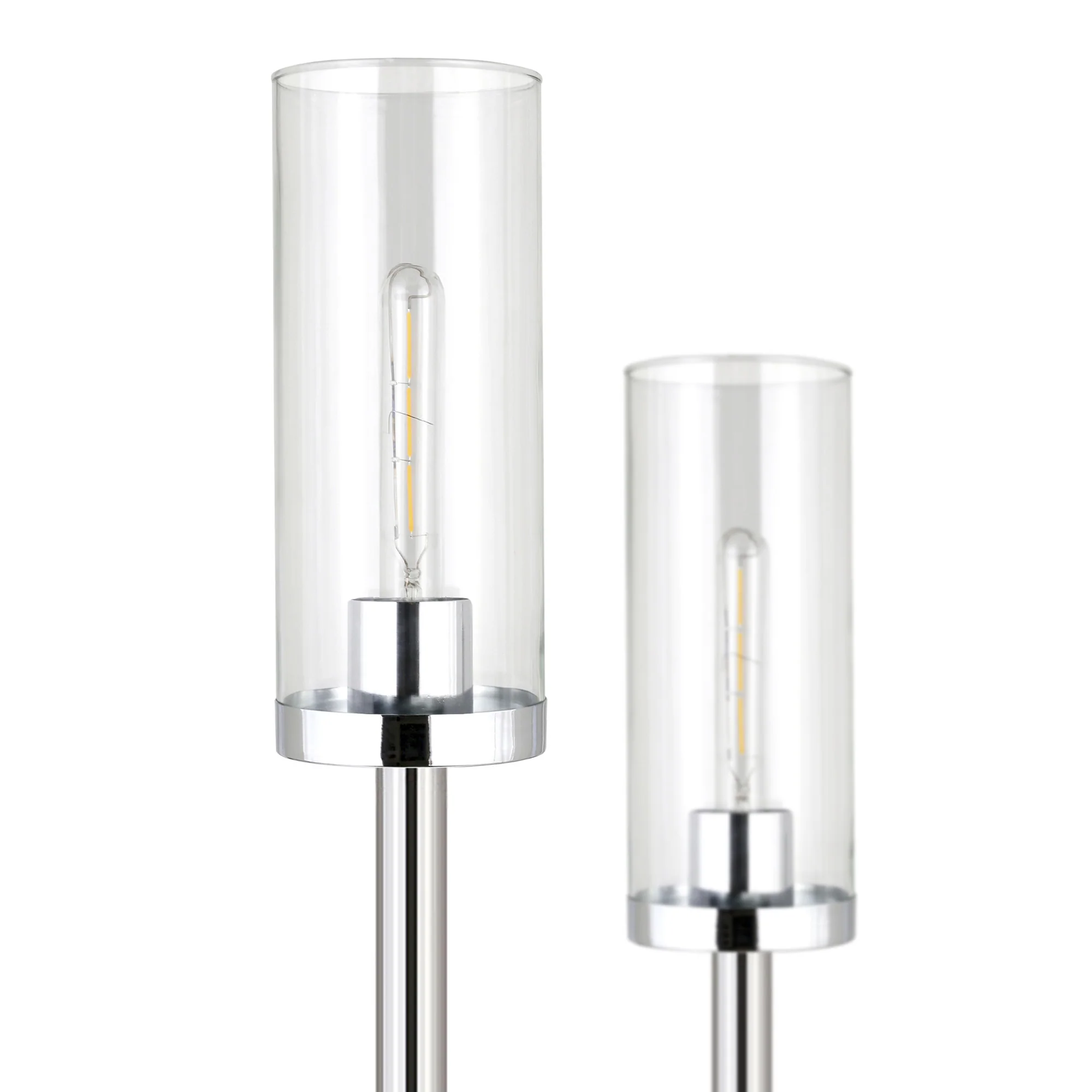Nickel Two Light Torchiere Floor Lamp With Clear Transparent Glass Drum Shade By Homeroots - Image 4