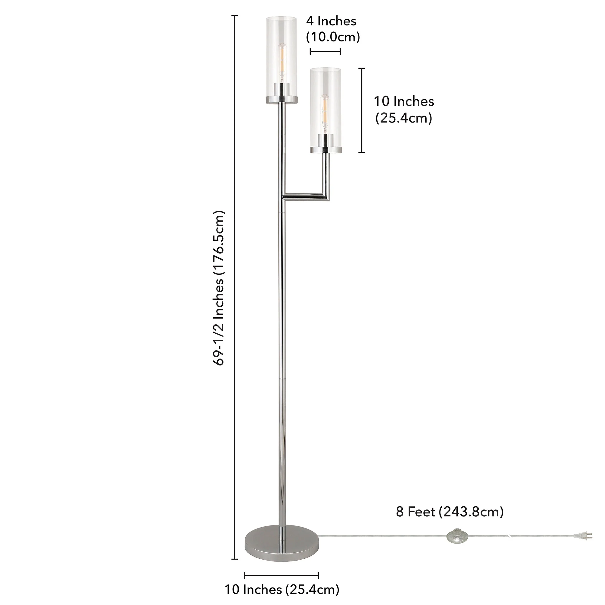 Nickel Two Light Torchiere Floor Lamp With Clear Transparent Glass Drum Shade By Homeroots - Image 7