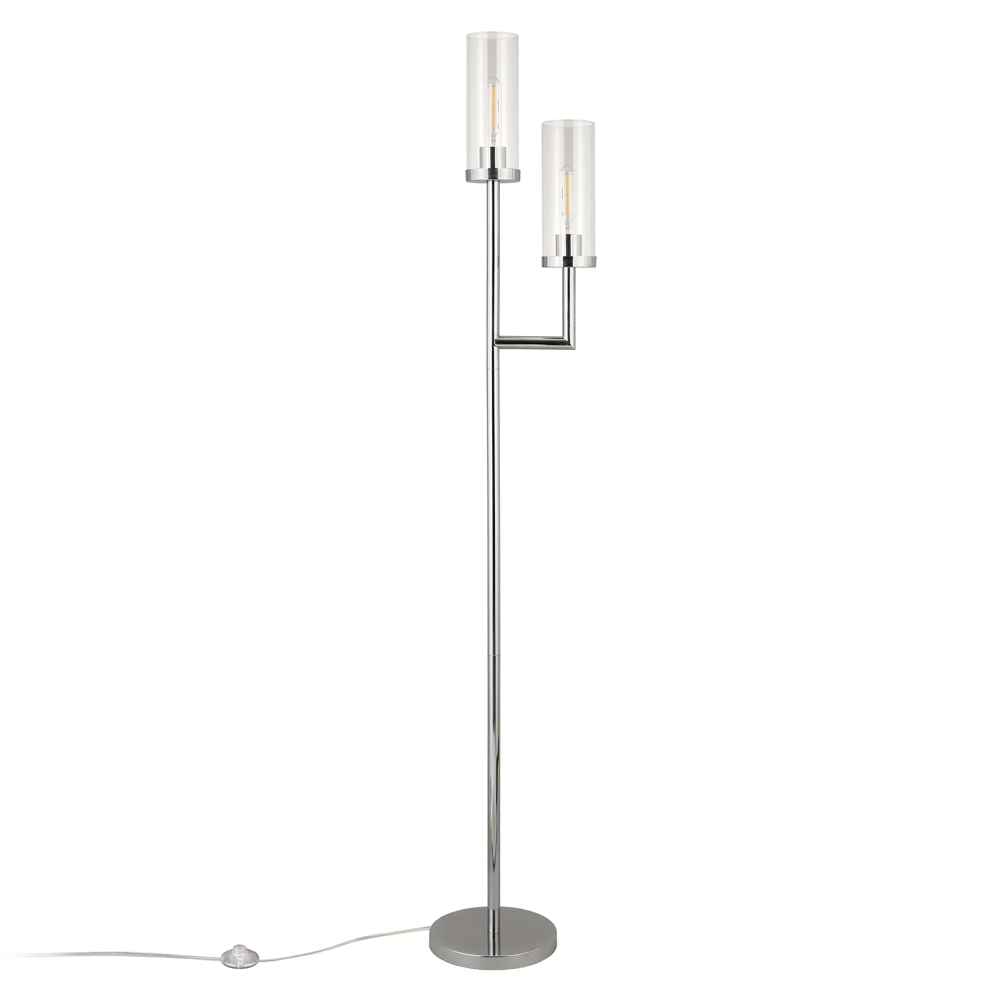 Nickel Two Light Torchiere Floor Lamp With Clear Transparent Glass Drum Shade By Homeroots - Image 8
