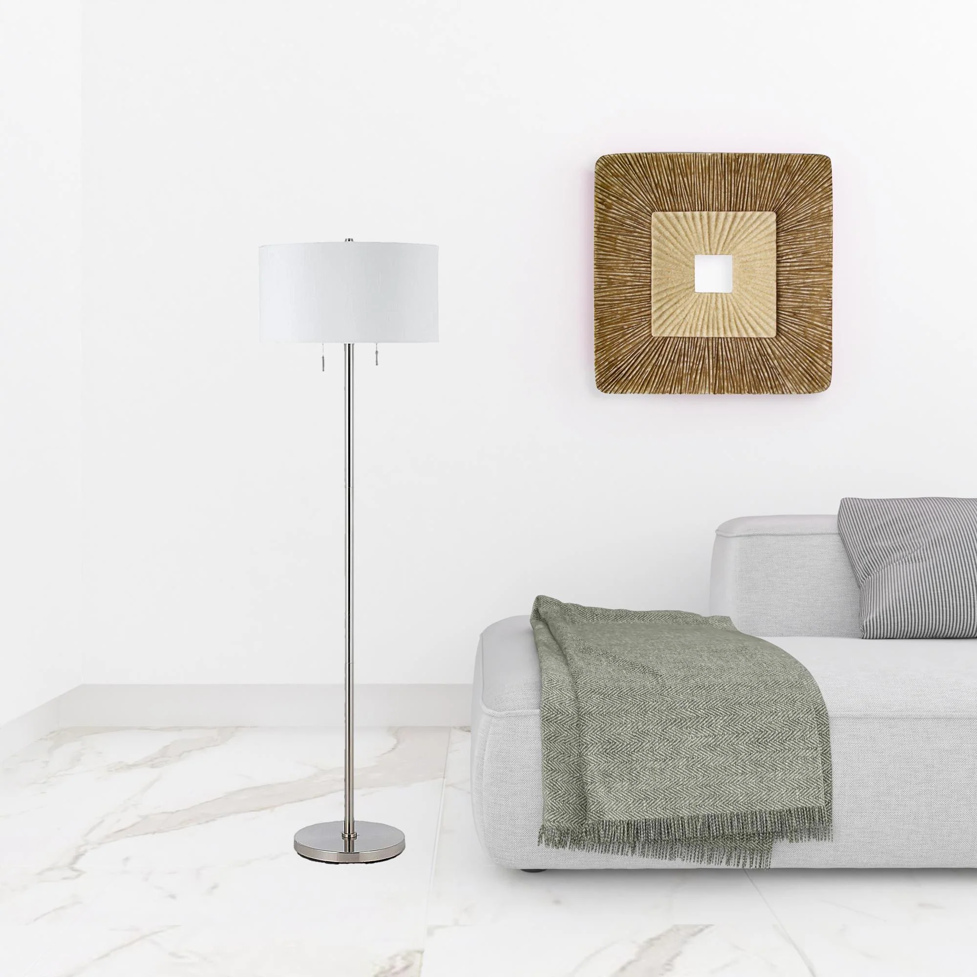 Nickel Two Light Traditional Shaped Floor Lamp With White Rectangular Shade By Homeroots - Image 2