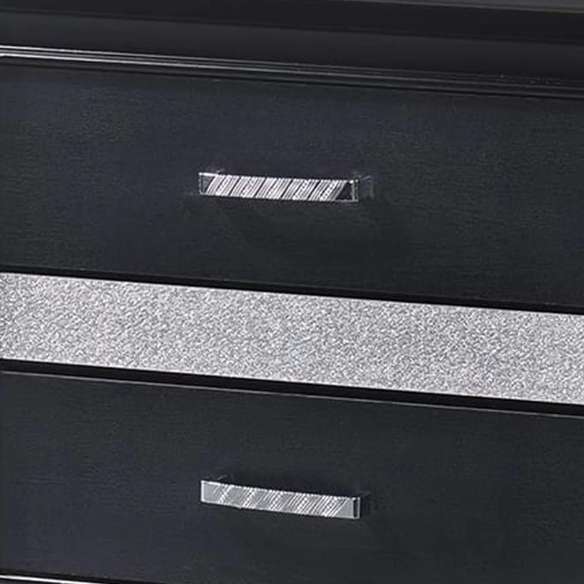 Nightstand With 2 Drawers And Rhinestone Pull Handles, Black And Silver By Benzara - Image 3